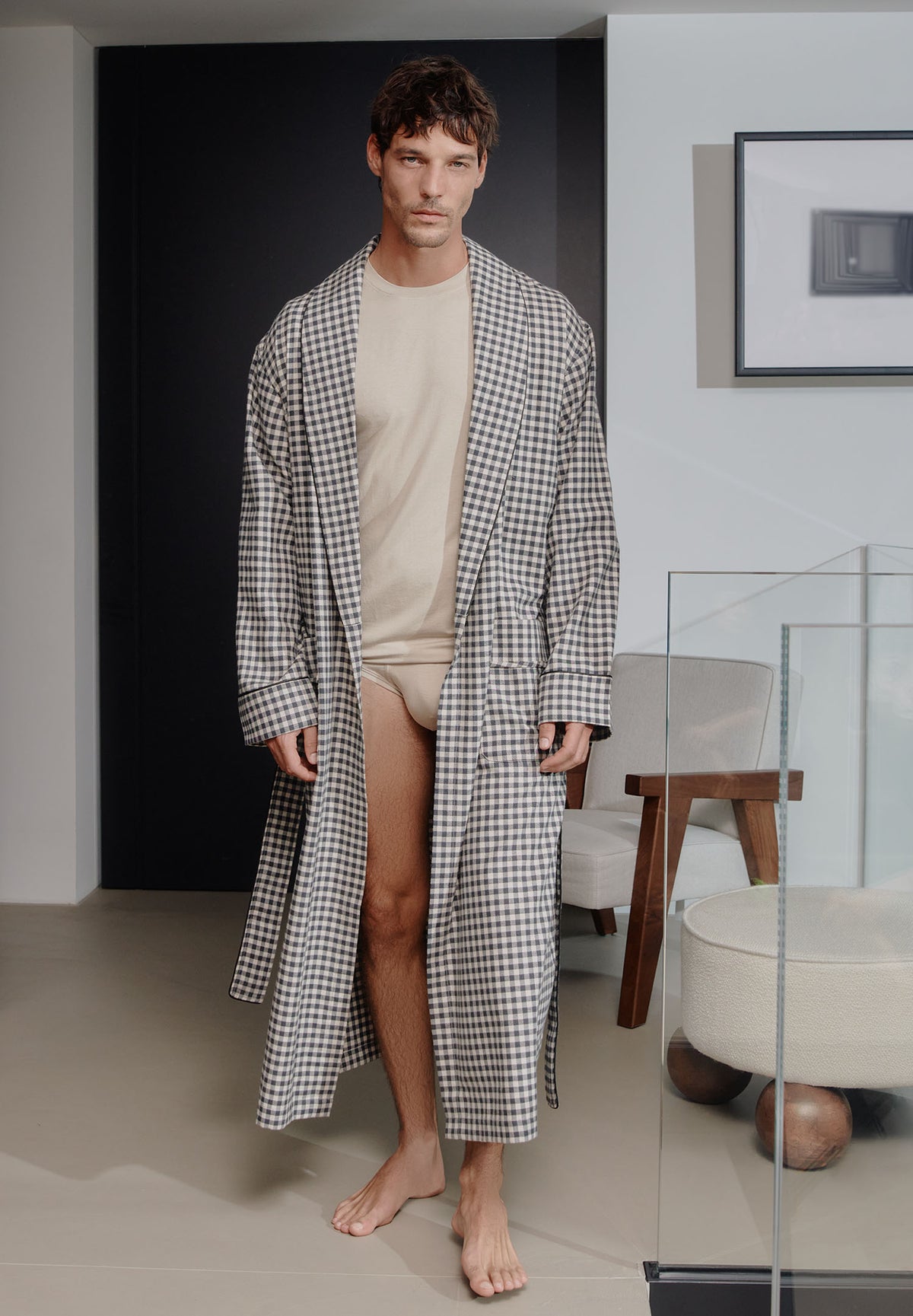 Cozy Flannel | Robe de chambre longue - oat check