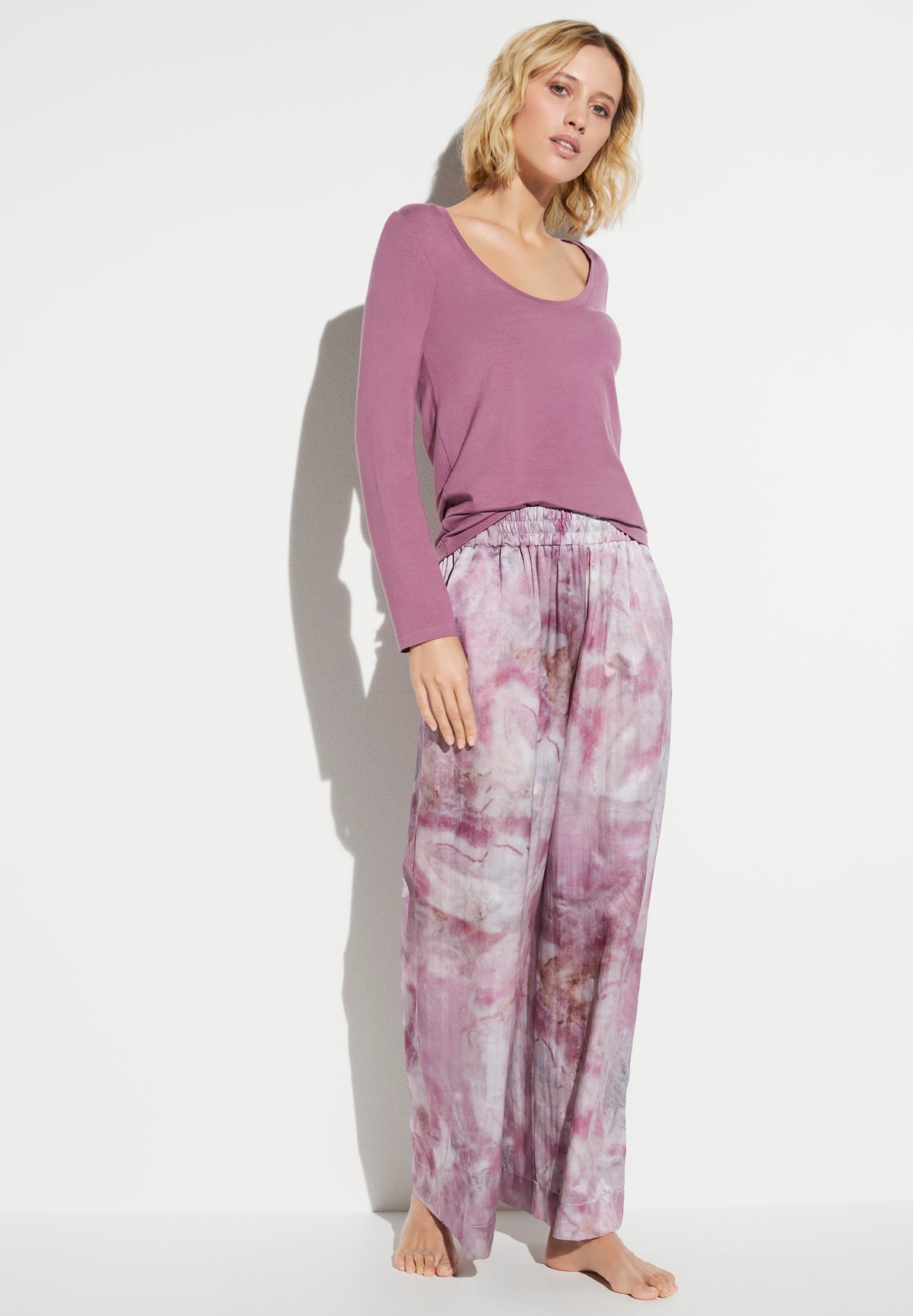 Cotton/Silk Print | Pantalon - shades of marble