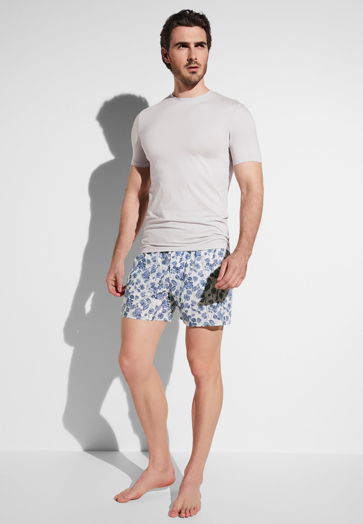 Cotton Voile Print | Boxer Shorts - noble botanicals white