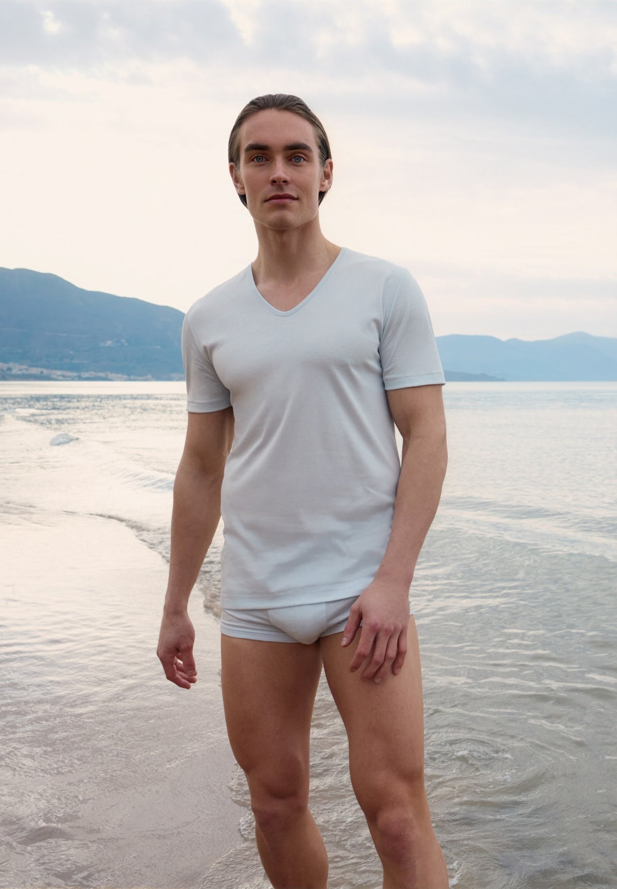 Sea Island | T-Shirt Short Sleeve V-Neck - water mist