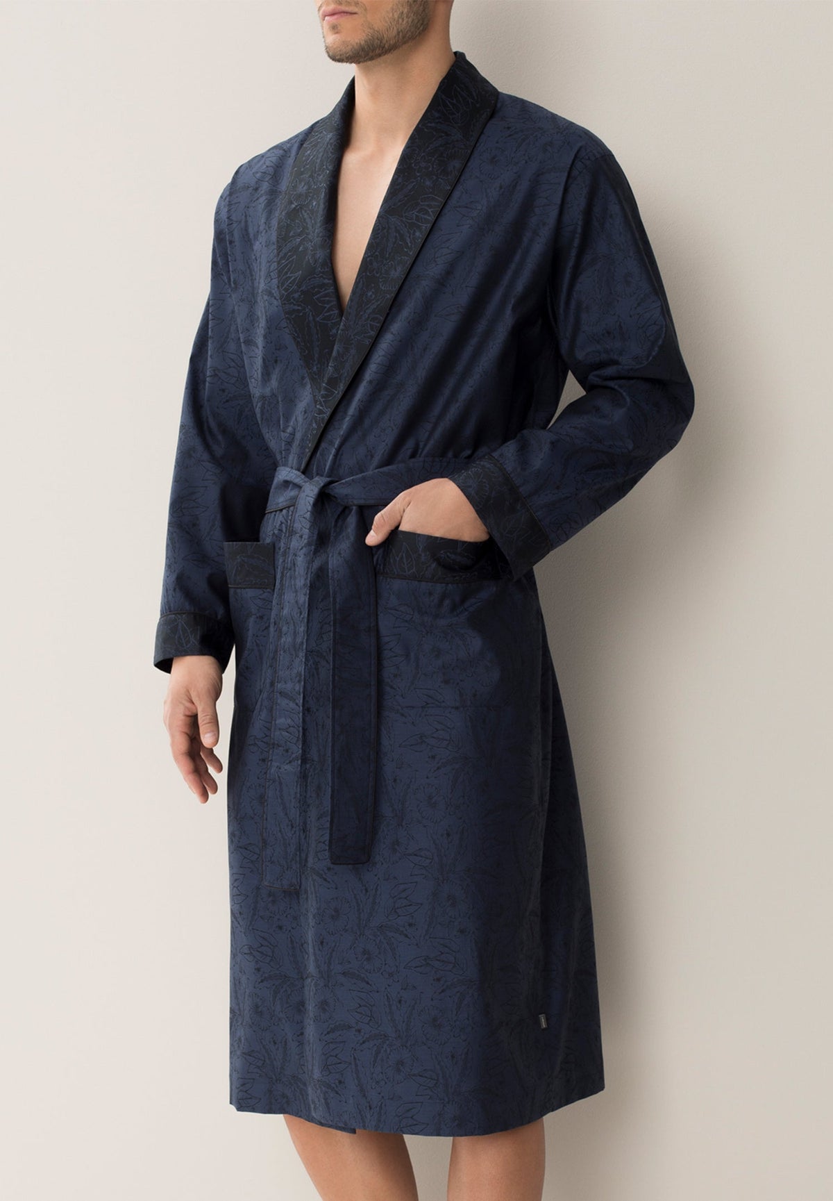 Luxury Jaquards | Morgenmantel lang - blue / black