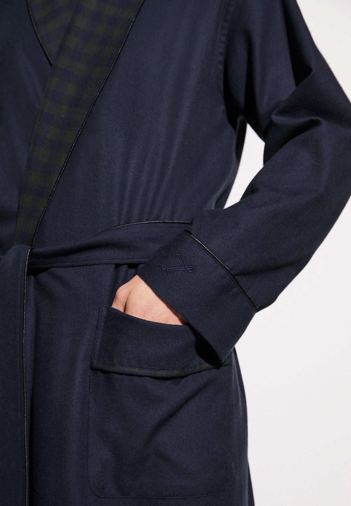 Cozy Flannel | Morgenmantel lang - navy