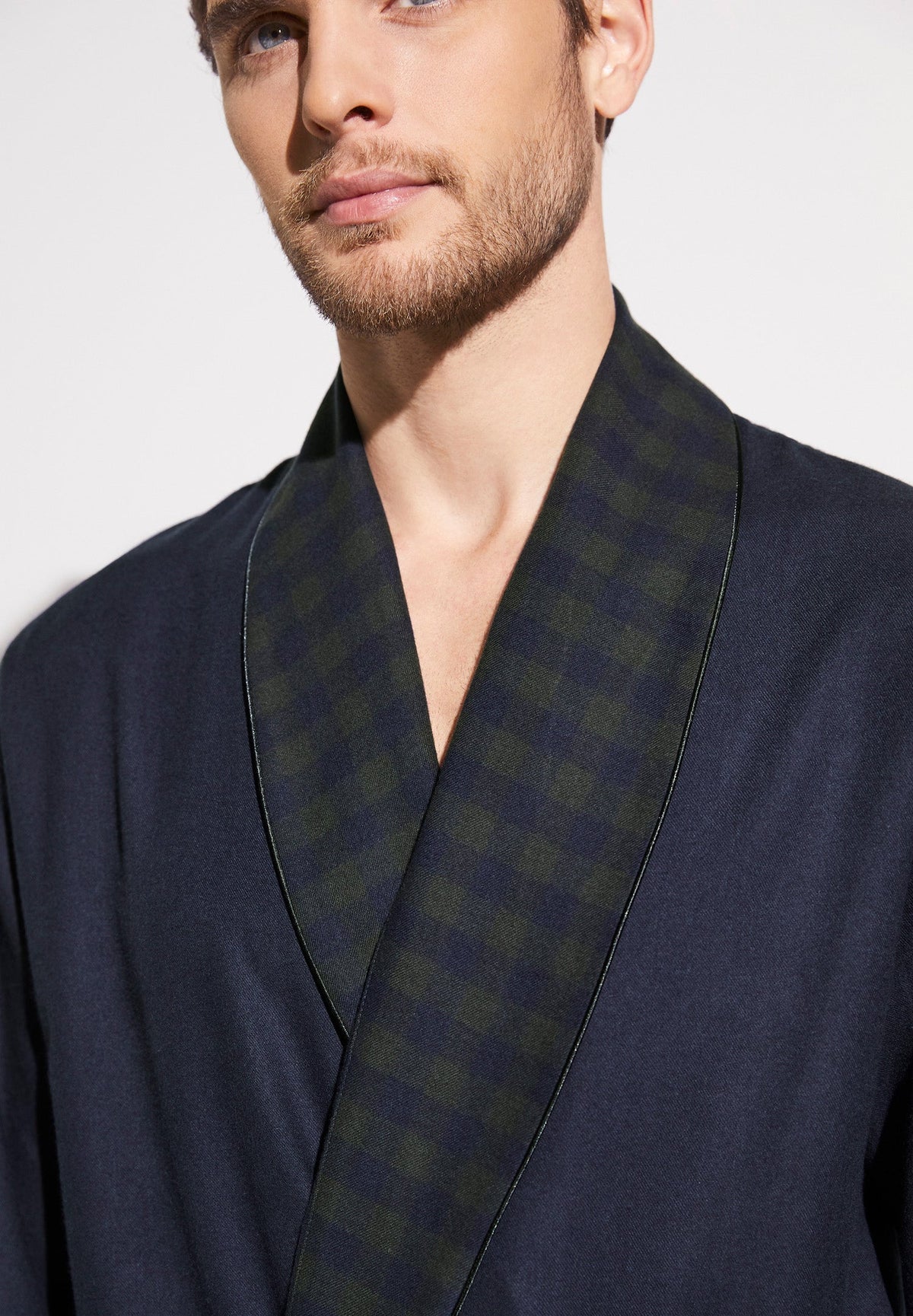 Cozy Flannel | Morgenmantel lang - navy