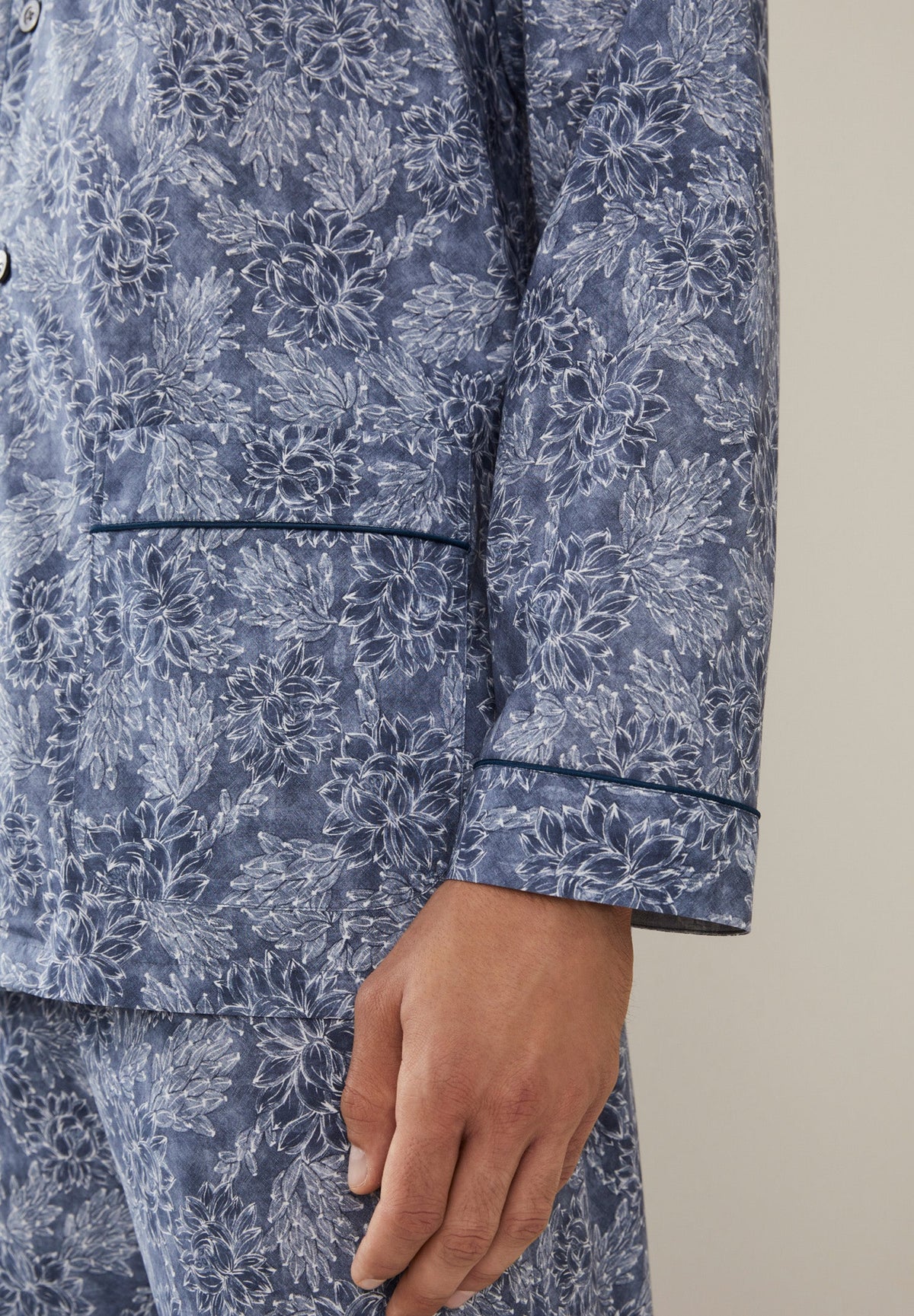 Cotton Poplin Print | Pyjama longues - denim blue