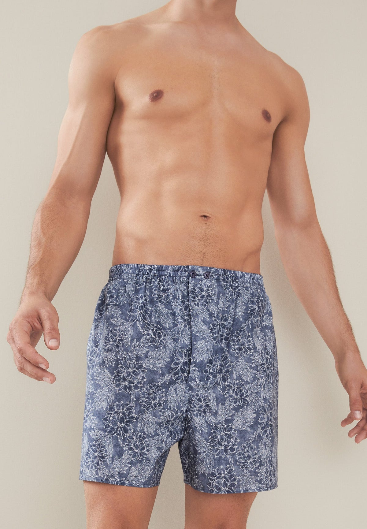 Cotton Poplin Print | Boxer Shorts - denim blue