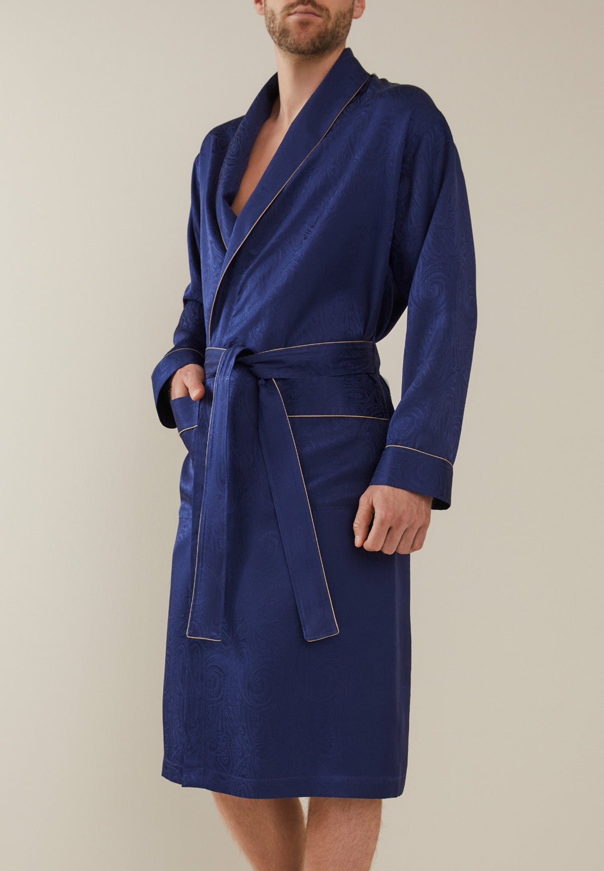 Luxury Silk | Morgenmantel lang - royal blue