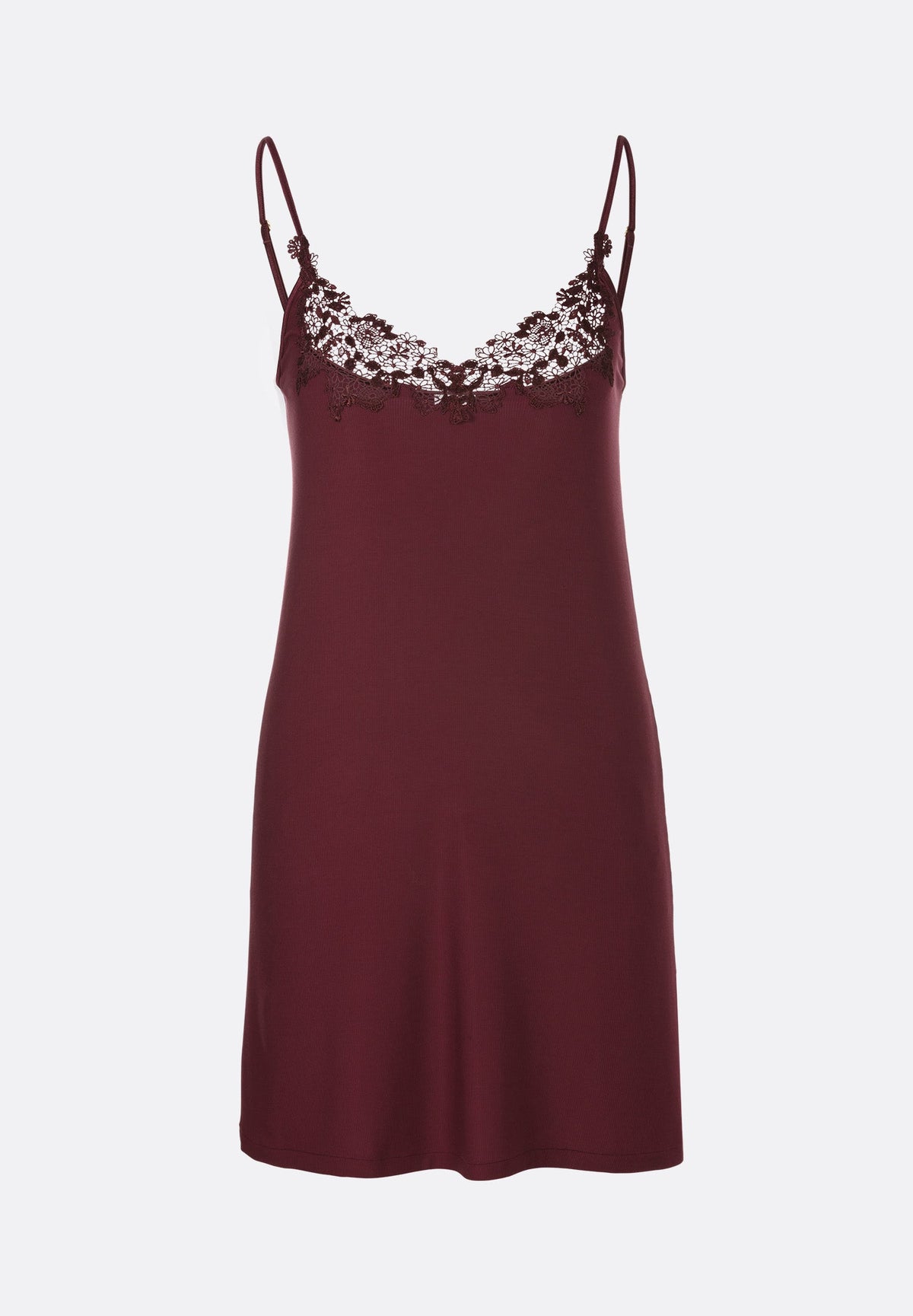 Modal Rib | Chemise de nuit bretelles spaghetti - cranberry