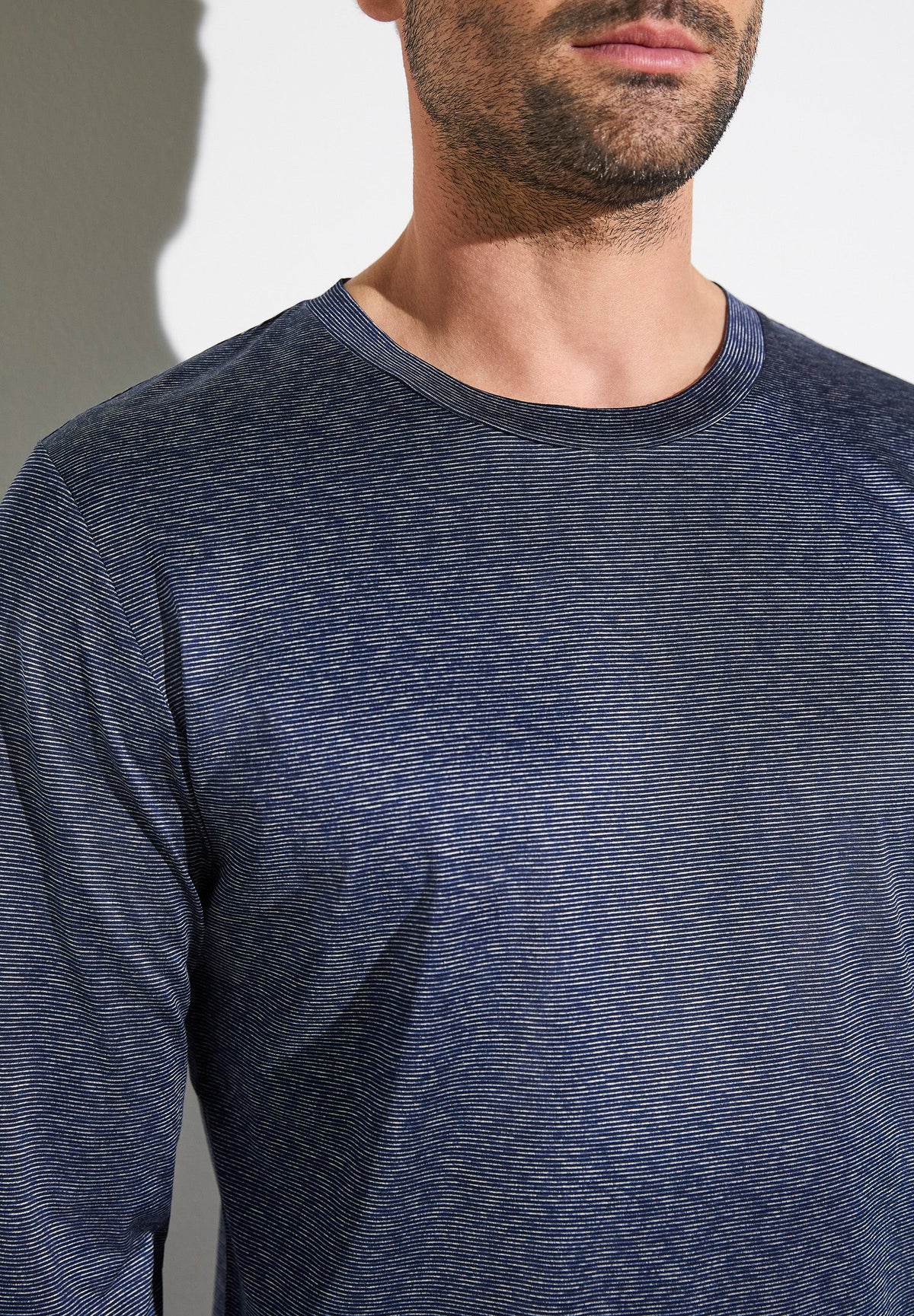 Cotton/Silk Stripes | T-Shirt langarm - navy