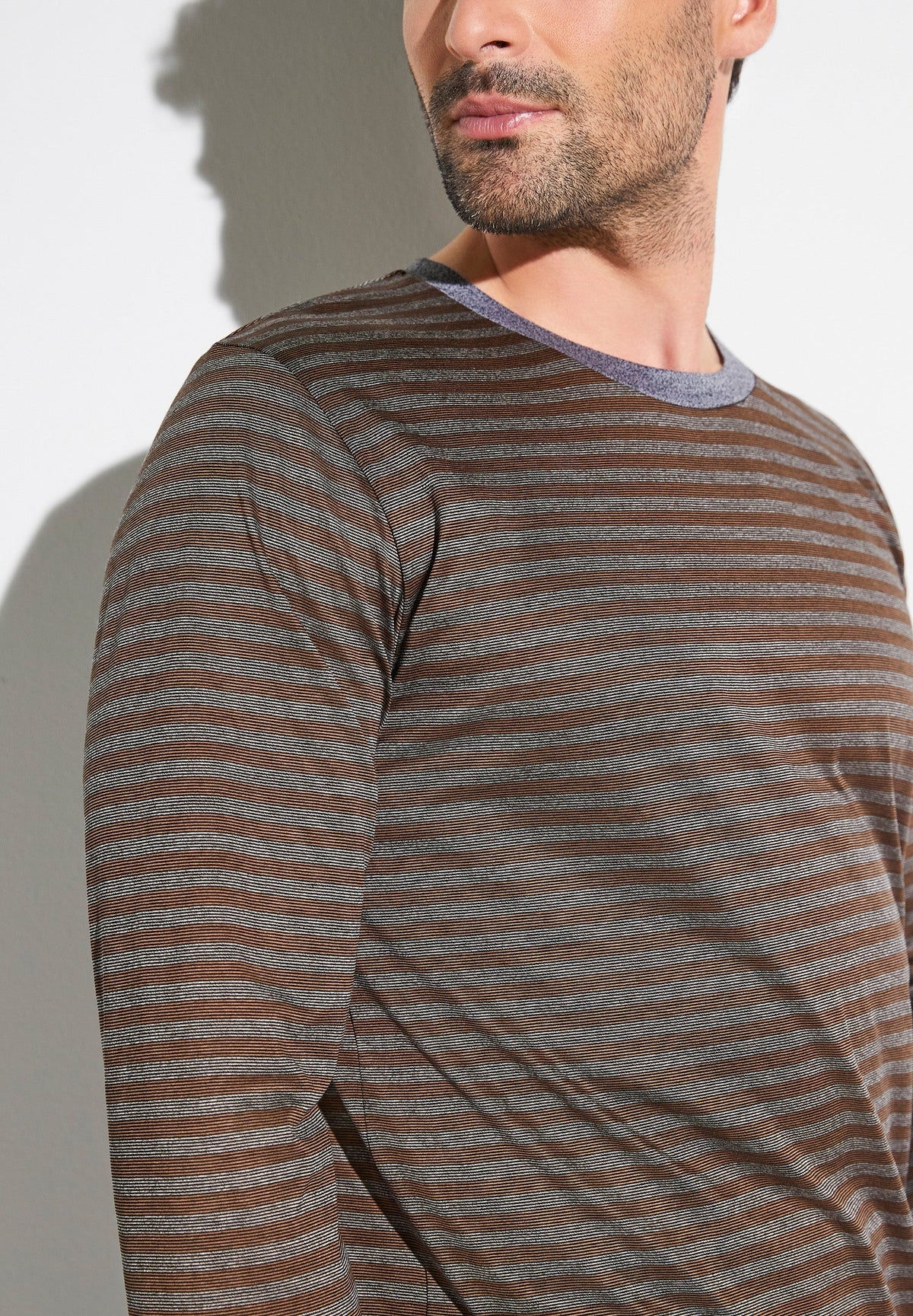 Silk/Cotton Stripes X Sea Island | Pyjama Long - brown stripes