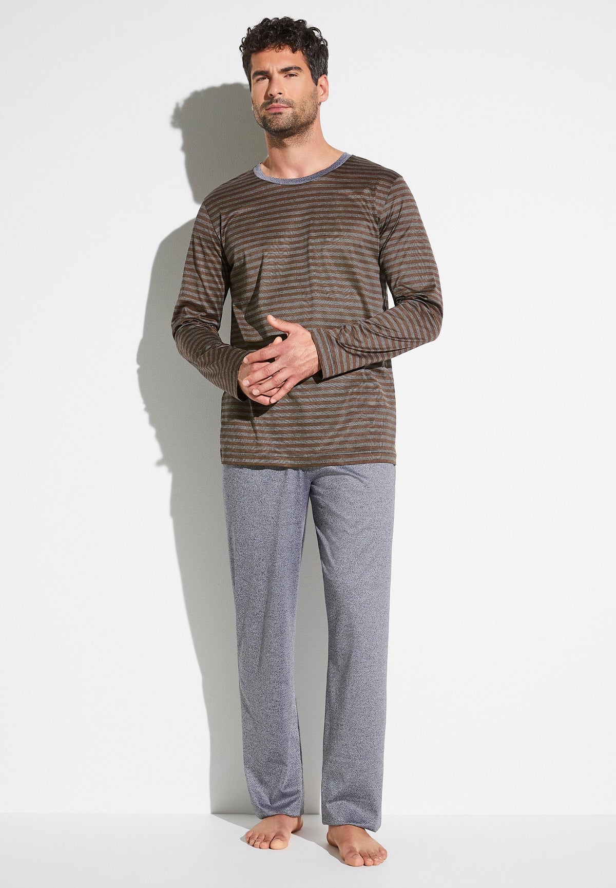 Silk/Cotton Stripes X Sea Island | Pyjama lang - brown stripes