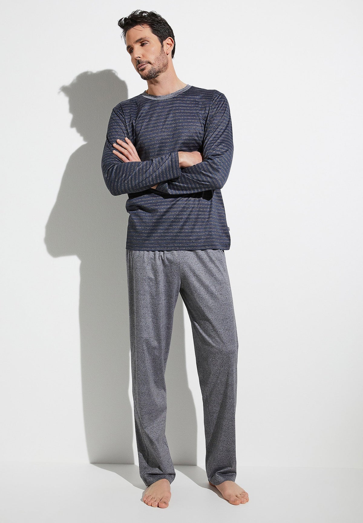 Silk/Cotton Stripes X Sea Island | Pyjama longues - blue stripes