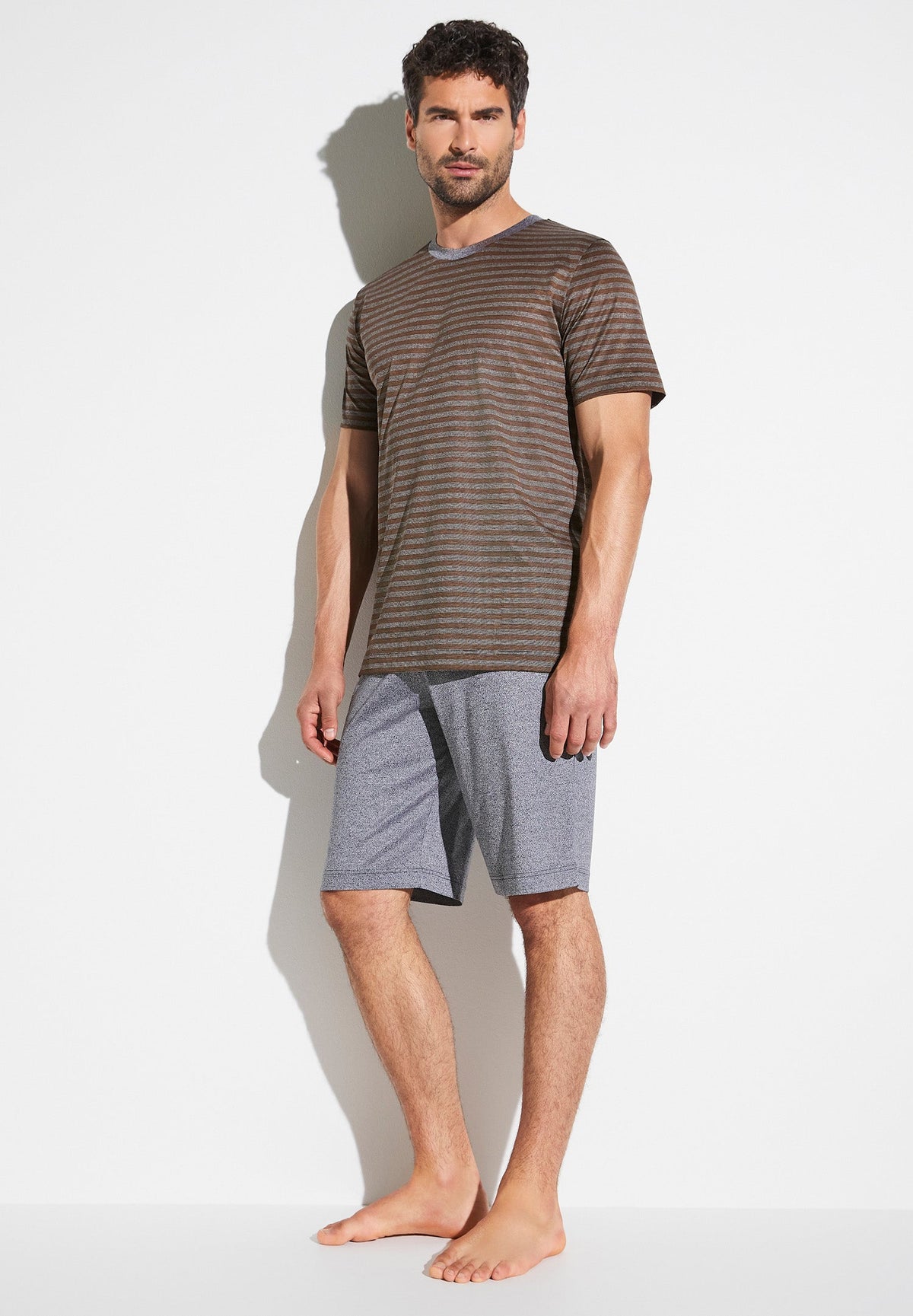 Silk/Cotton Stripes X Sea Island | Pyjama Short - brown stripes