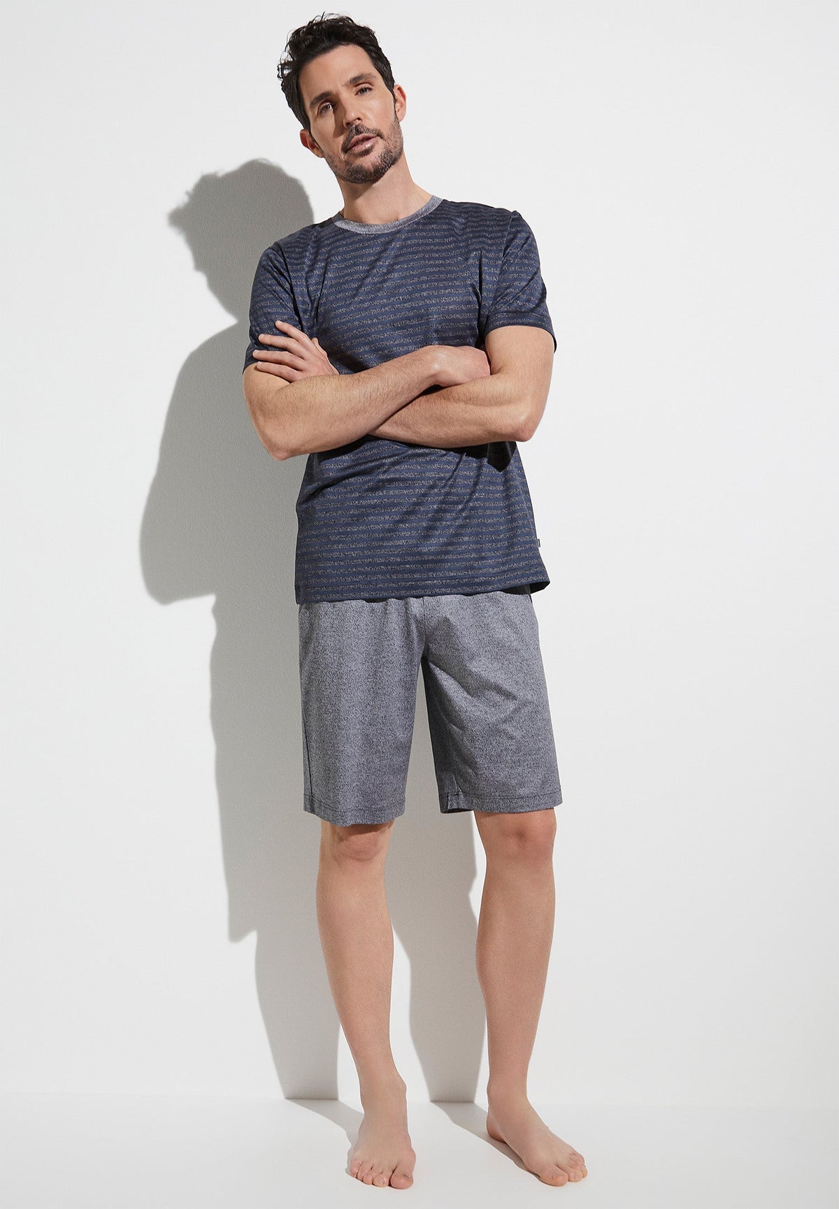 Silk/Cotton Stripes X Sea Island | Pyjama Short - blue stripes