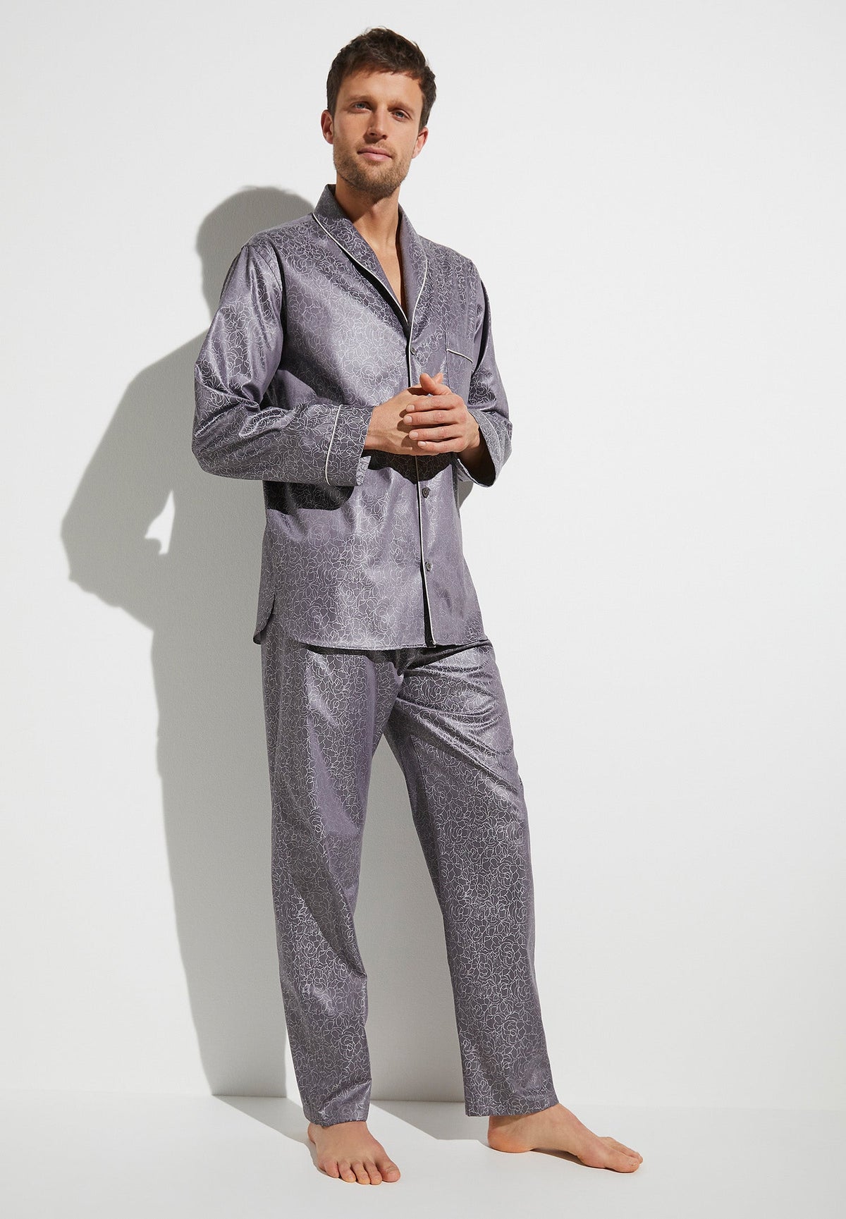 Luxury Jacquard Pyjama Long anthrazit