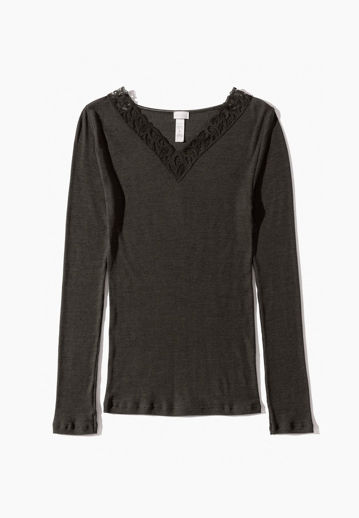 Wool &amp; Silk | T-Shirt à manches longues col en V - black olive