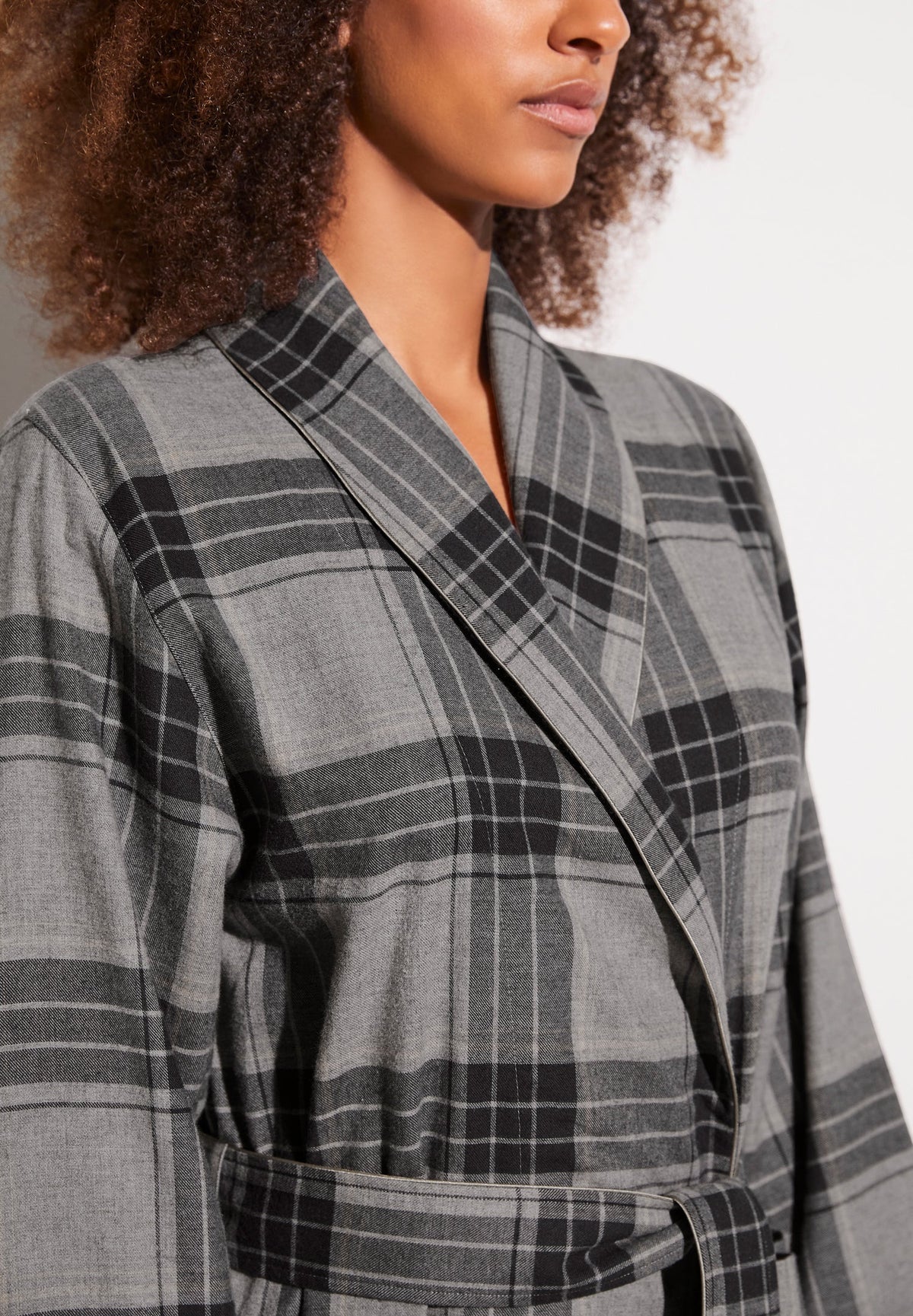 Cozy Flannel | Morgenmantel lang - grey check