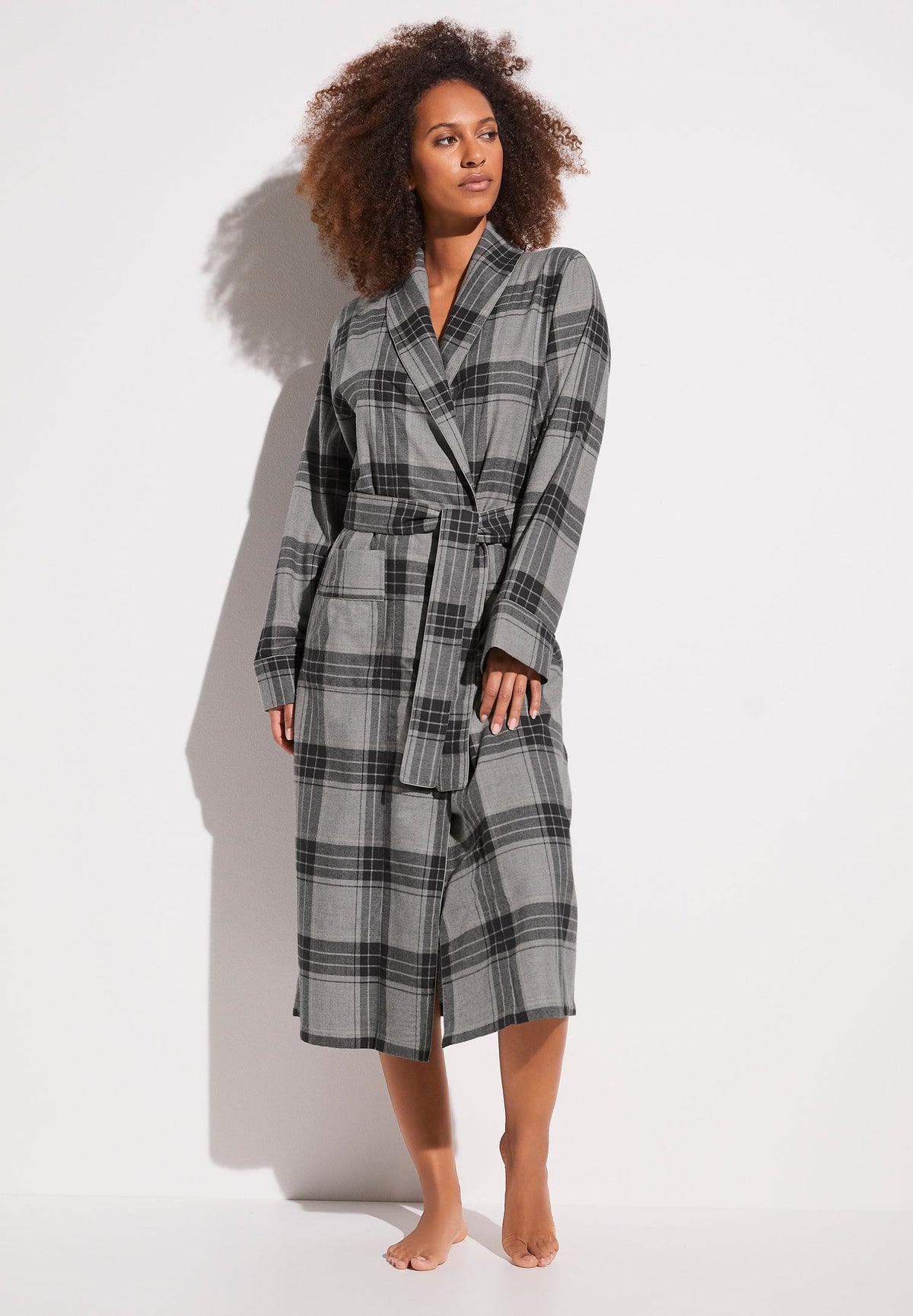 Cozy Flannel | Robe Short - grey check