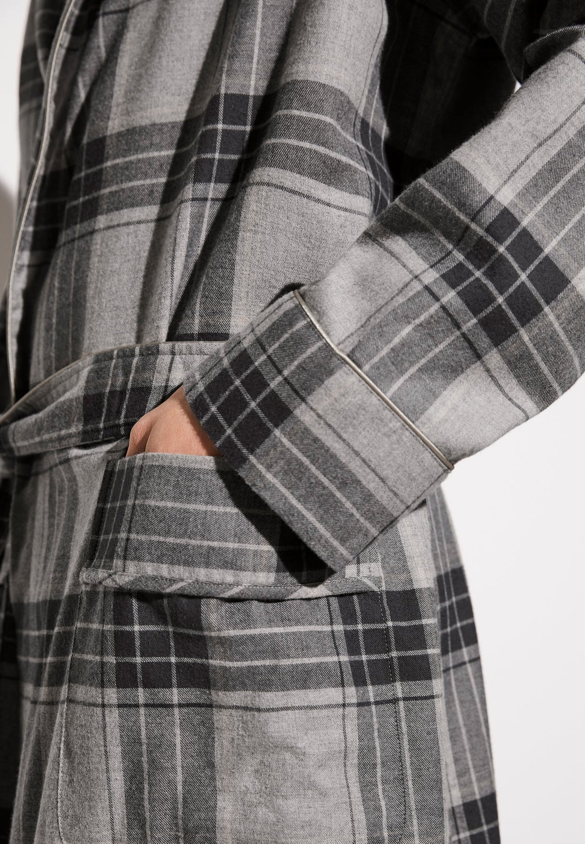 Cozy Flannel | Morgenmantel lang - grey check