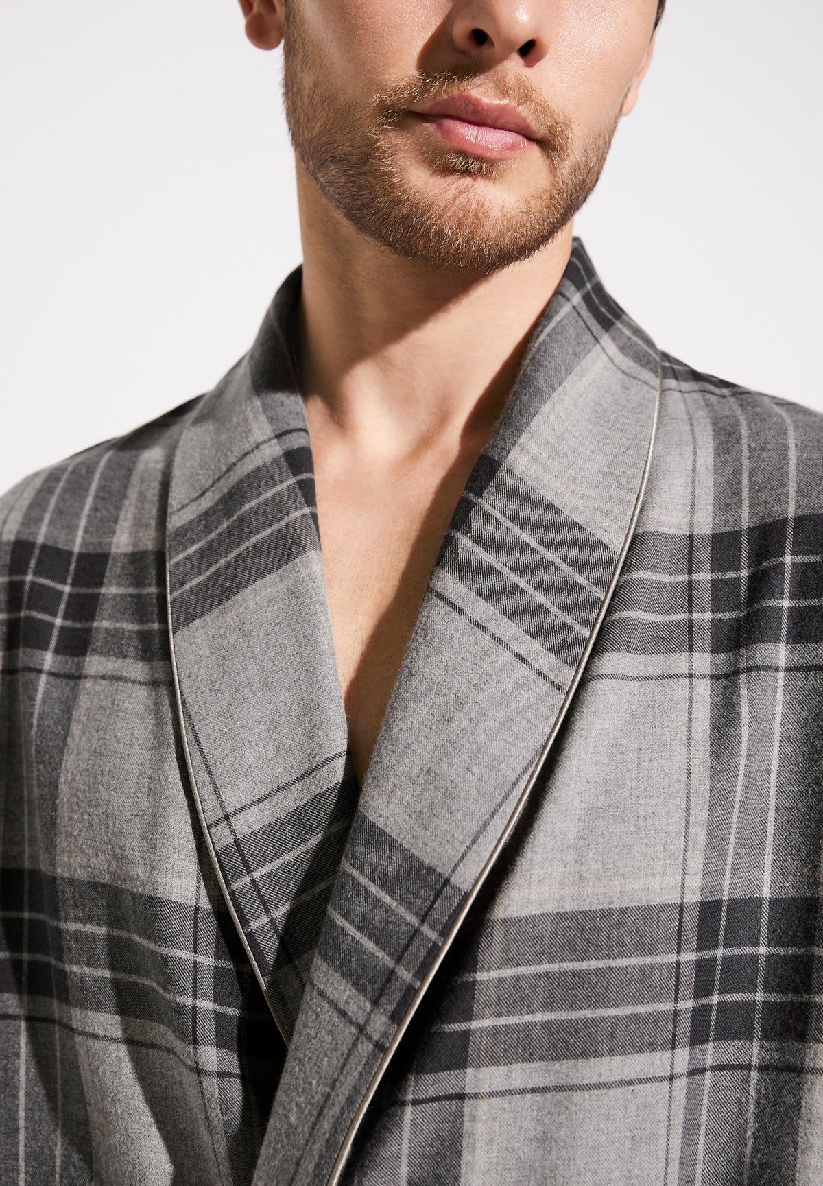 Cozy Flannel | Morgenmantel lang - grey check