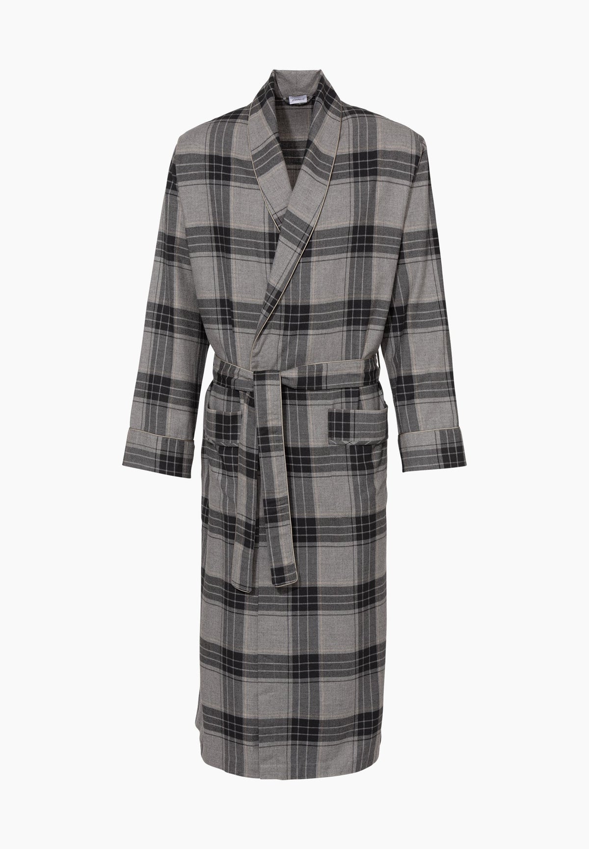 Cozy Flannel | Morgenmantel lang - grey check