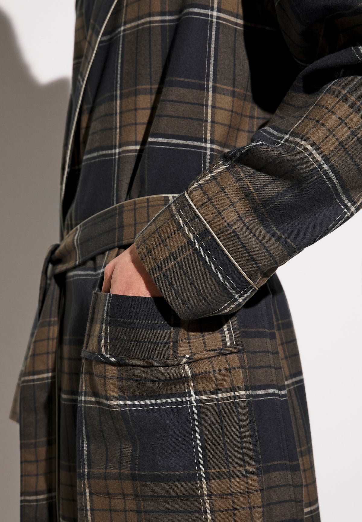 Cozy Flannel | Morgenmantel lang - navy check