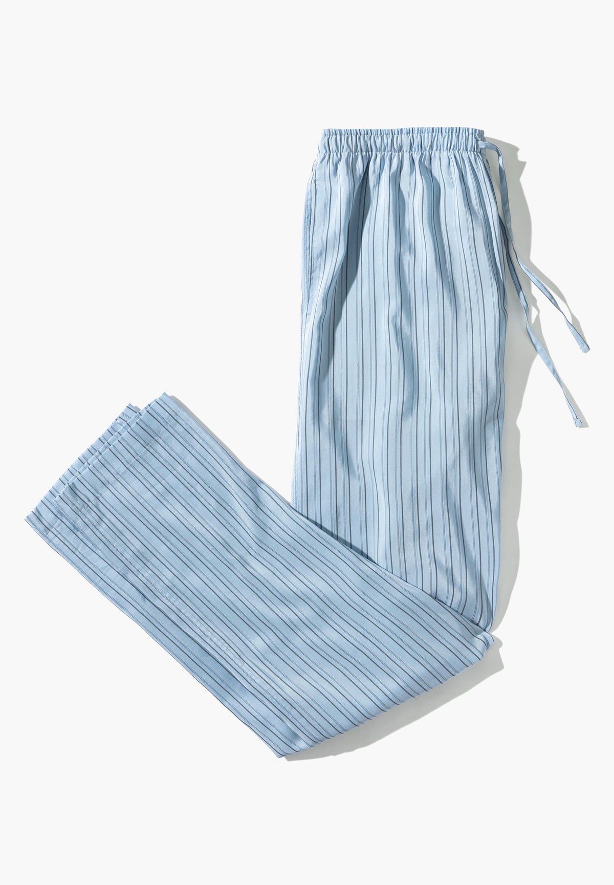 Cotton/Silk Stripes | Pants Long - light blue stripes