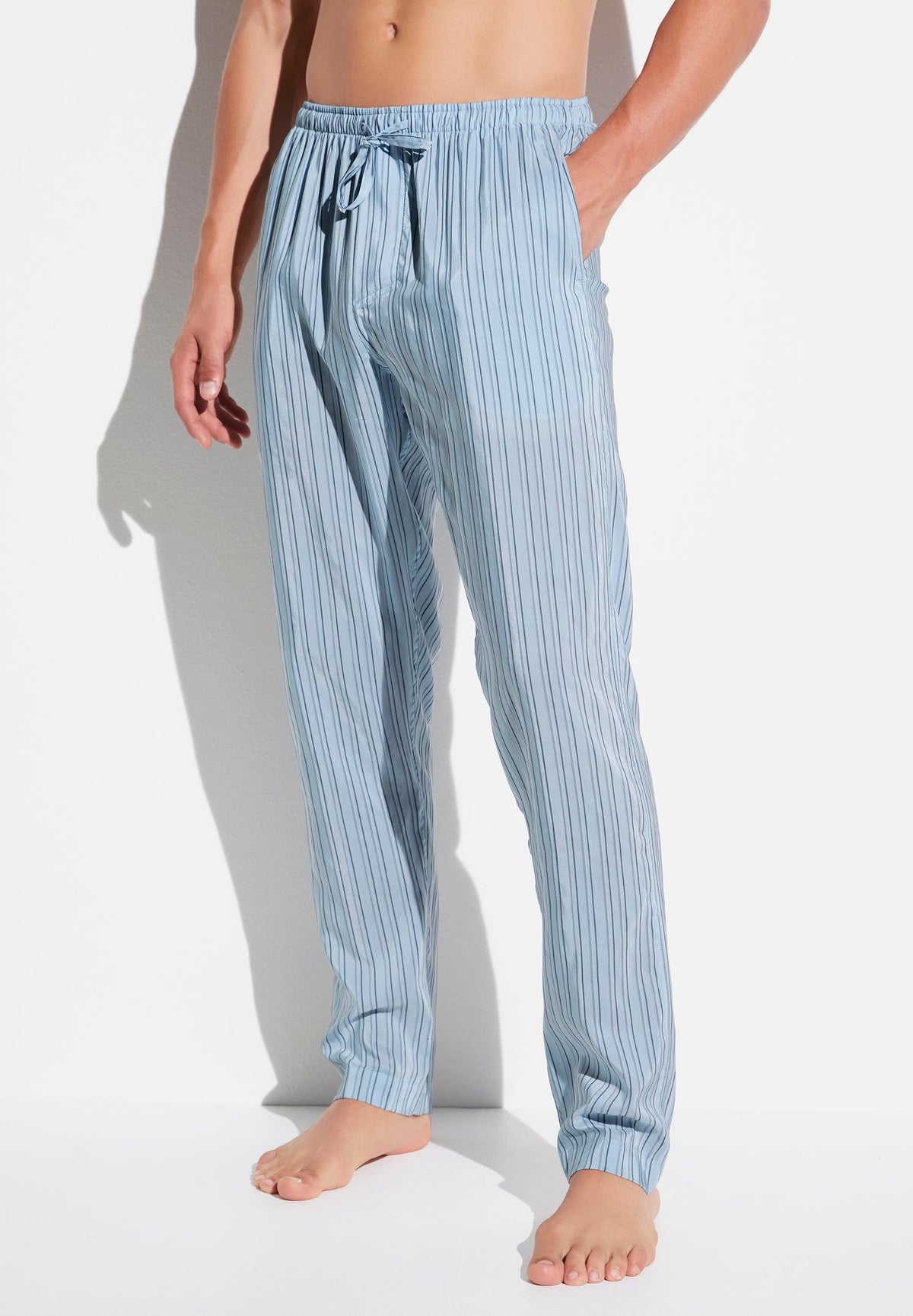 Cotton/Silk Stripes | Pants Long - light blue stripes