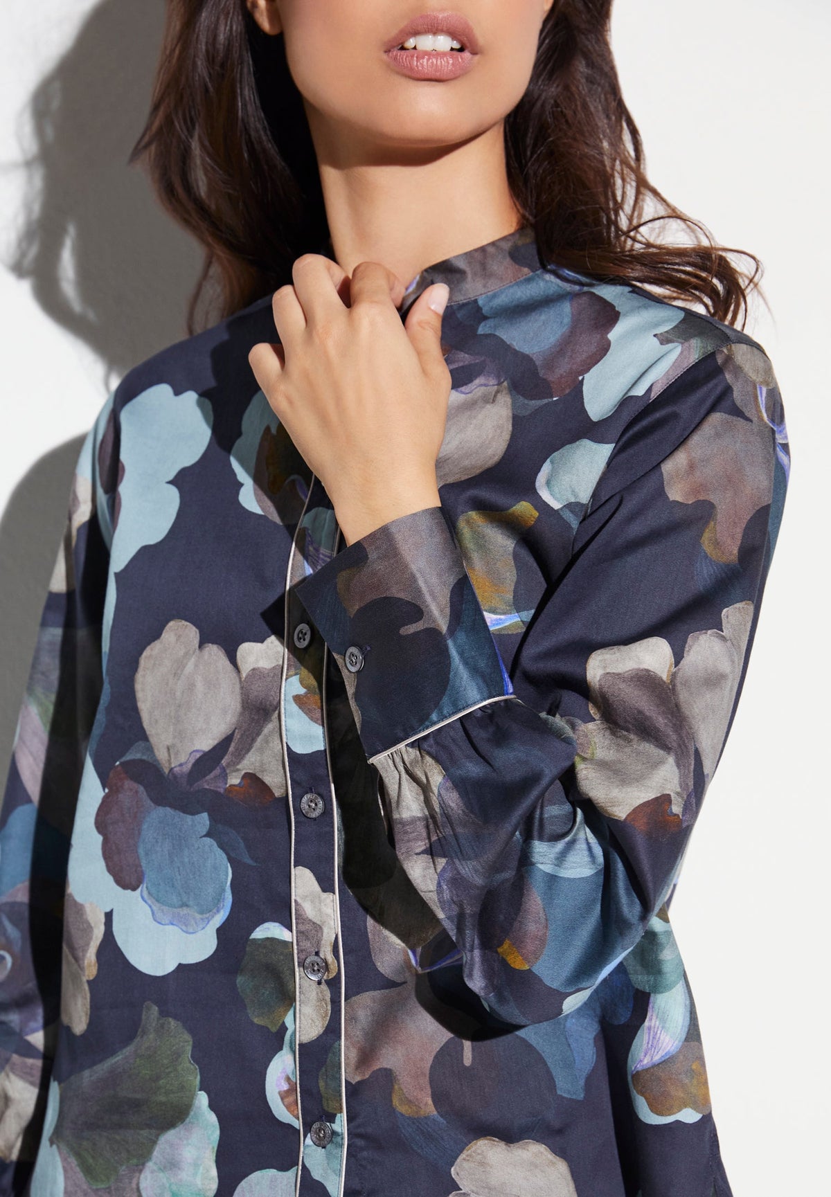 Cotton Sateen Print | Pyjama Long - florals blue