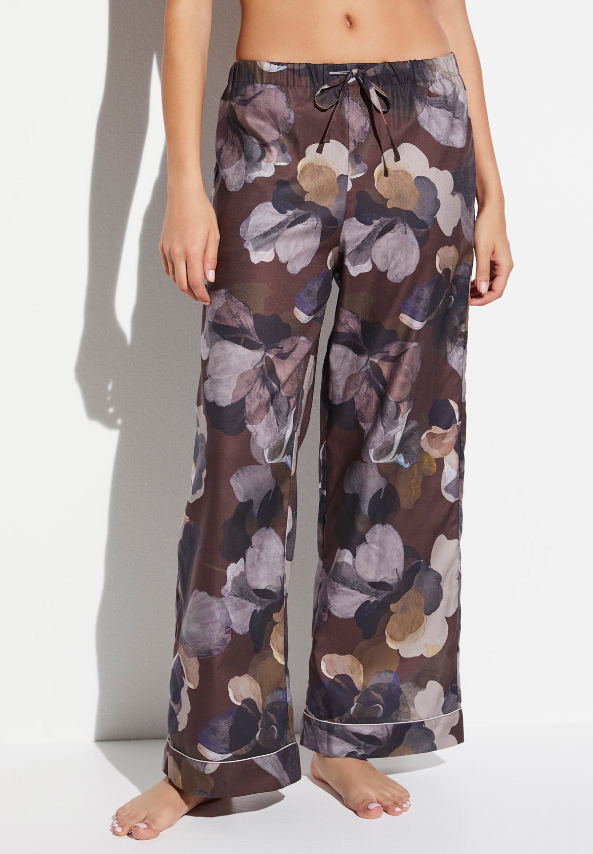 Cotton Sateen Print | Pants Long - florals brown