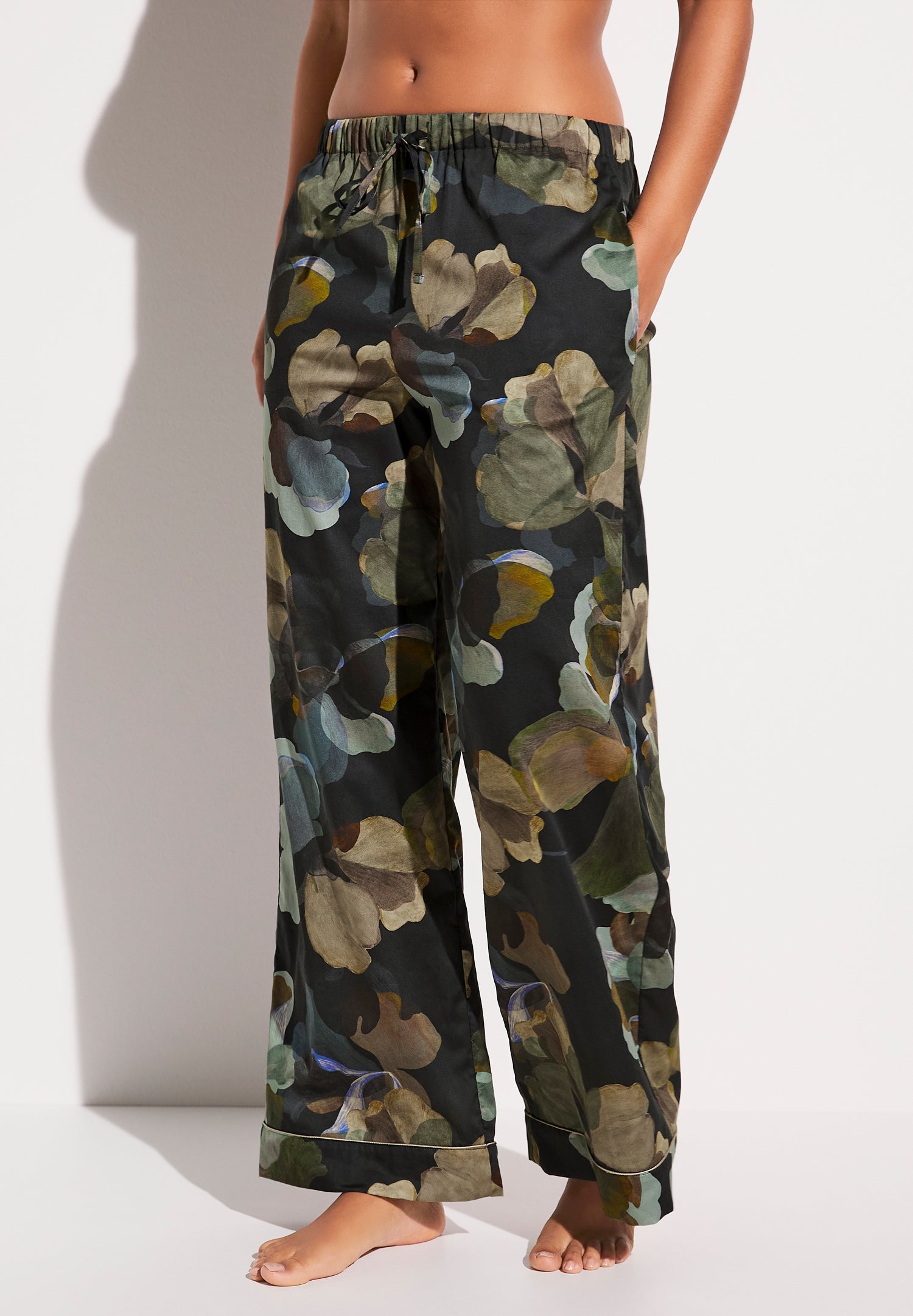 Trousers, Floral Printed Cotton Sateen Wide Leg Trouser