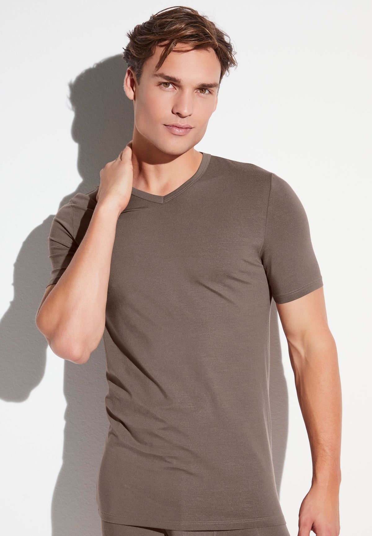 Pureness | T-Shirt kurzarm V-Ausschnitt - walnut