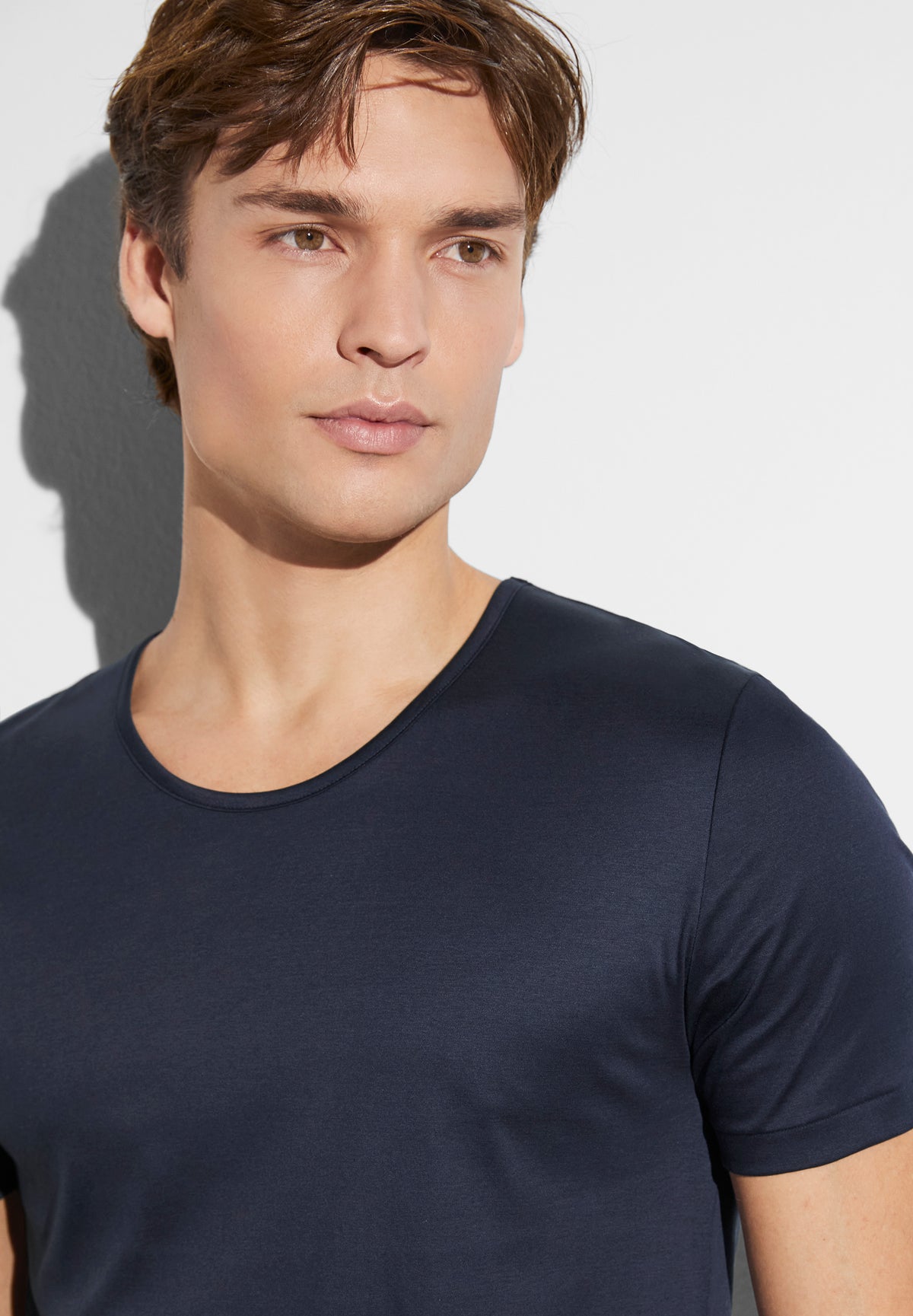 Sea Island | T-Shirt à manches courtes, col rond fin - navy