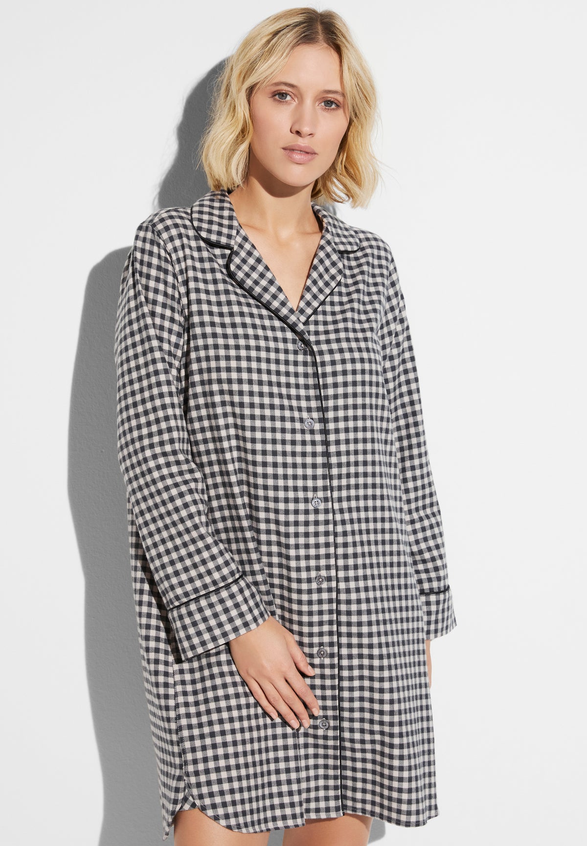 Cozy Flannel | Tee-shirt de nuit manches longues - oat check