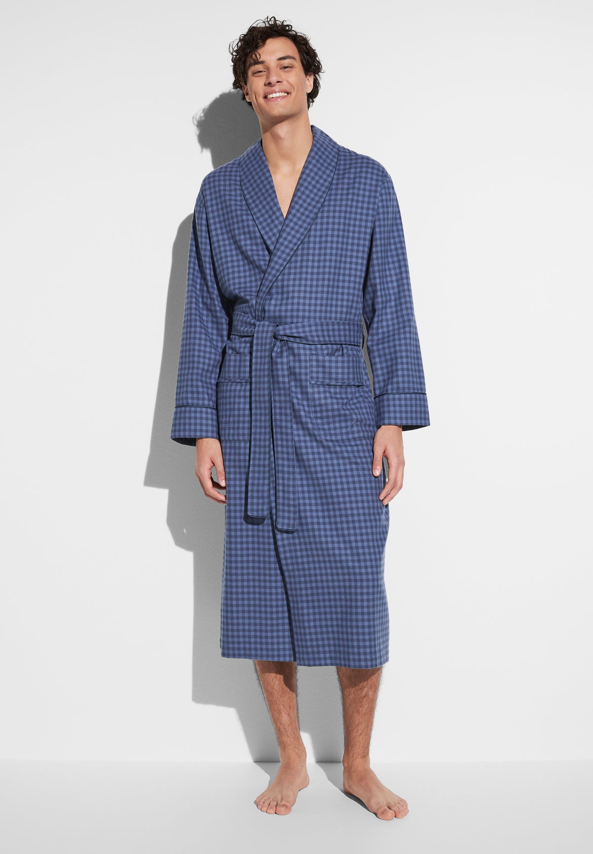 Cozy Flannel | Morgenmantel lang - blue check