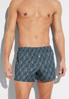 Cotton Sateen Print | Boxer Shorts - geo blues