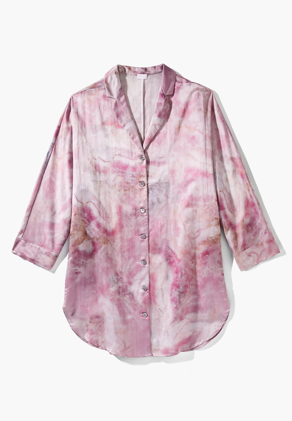 Cotton/Silk Print | Sleepshirt Long Sleeve - shades of marble