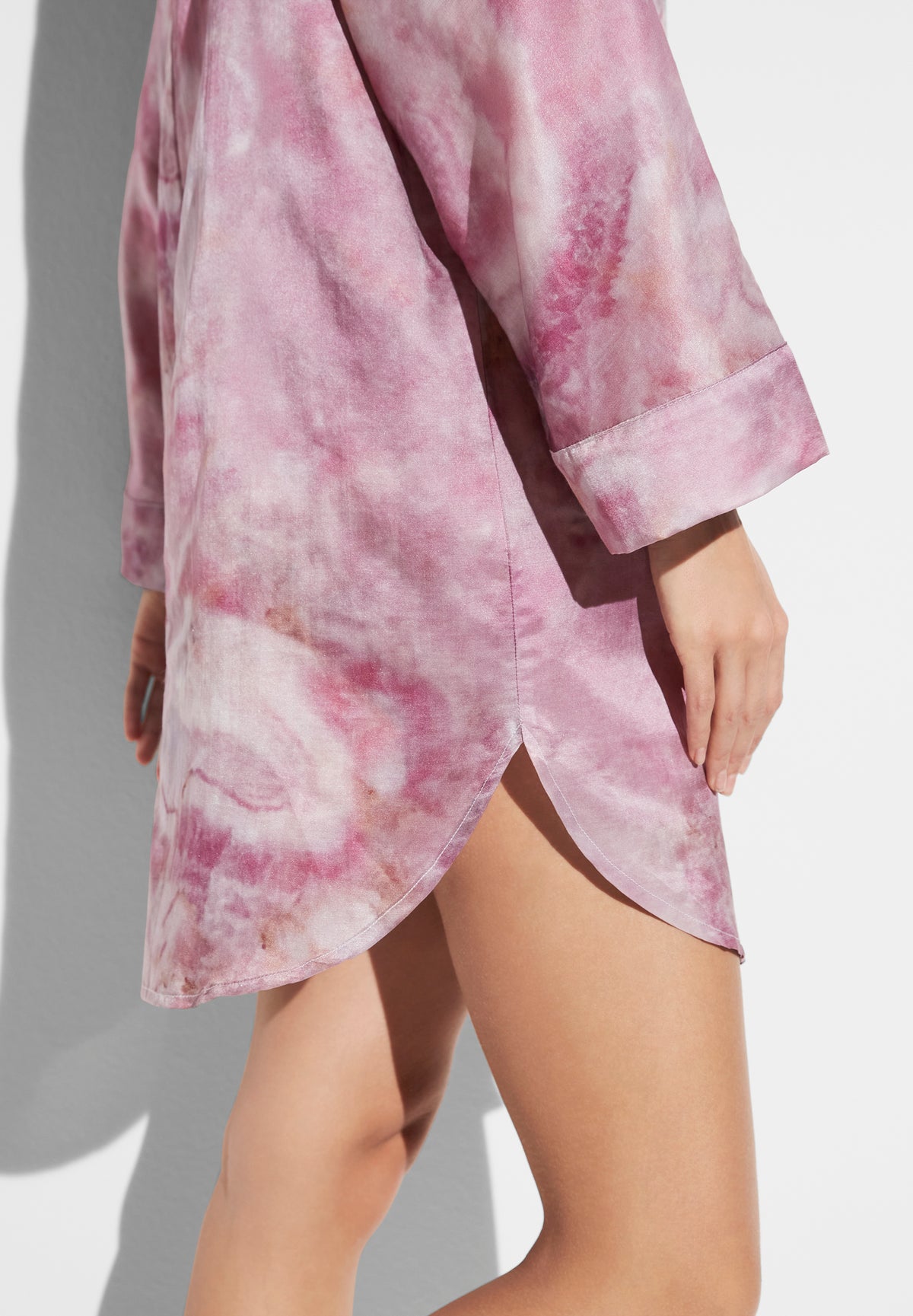 Cotton/Silk Print | Sleepshirt langarm - shades of marble