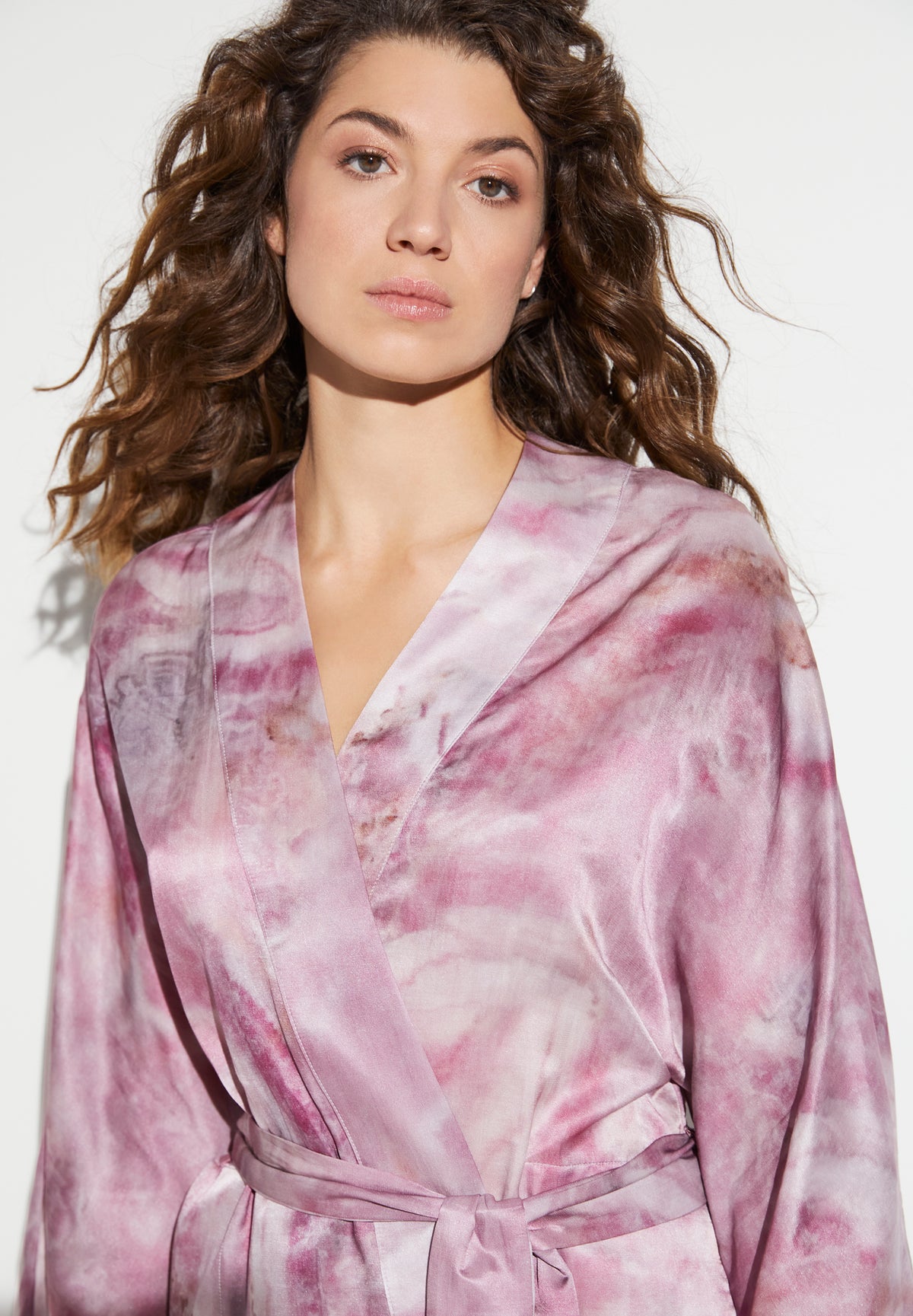 Cotton/Silk Print | Robe Long - shades of marble