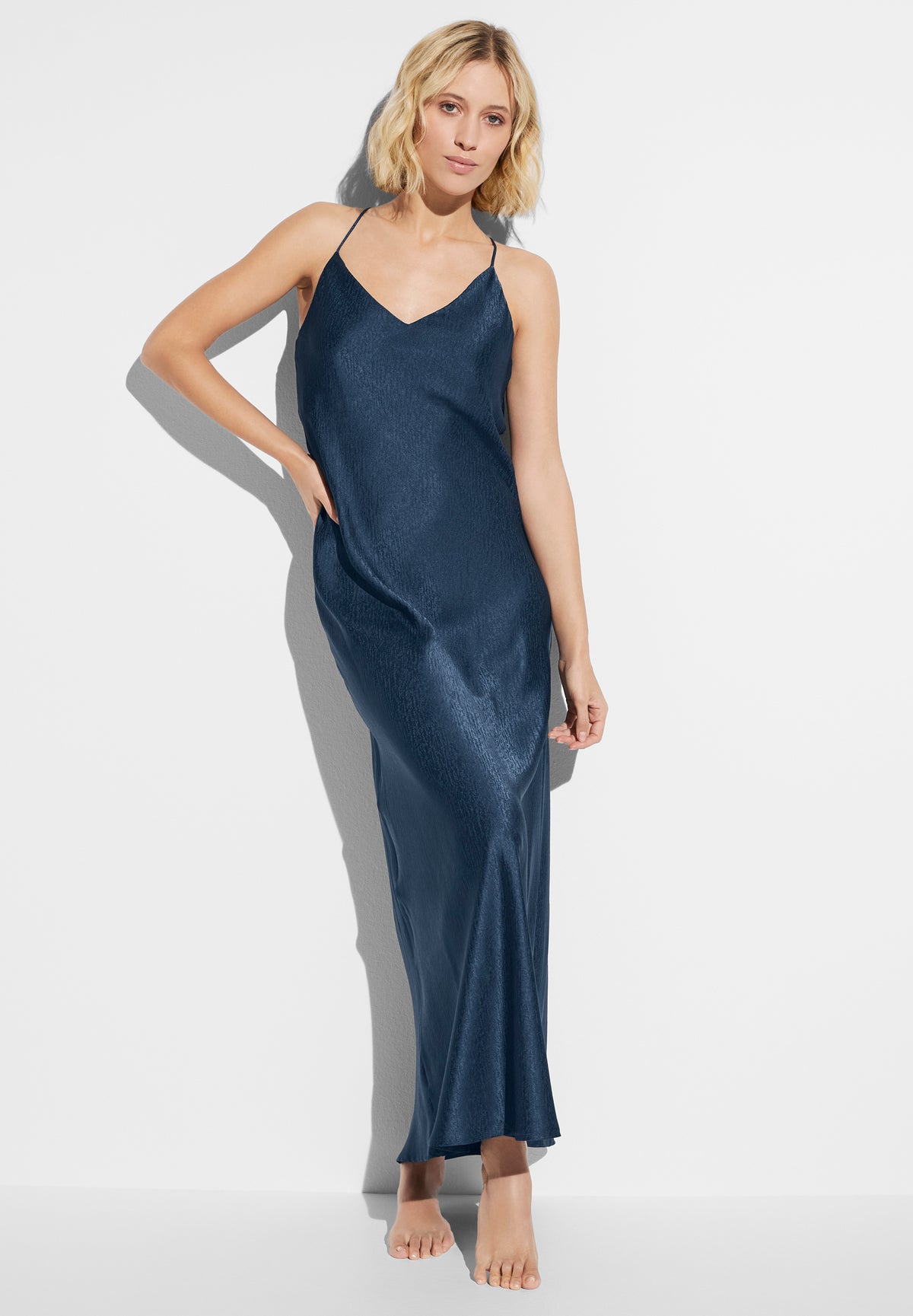 Luxury Silk | Spaghetti Nightgown - midnight navy