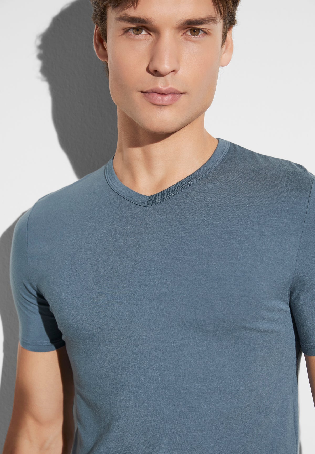 Pureness | T-Shirt à manches courtes col en V - blue slate