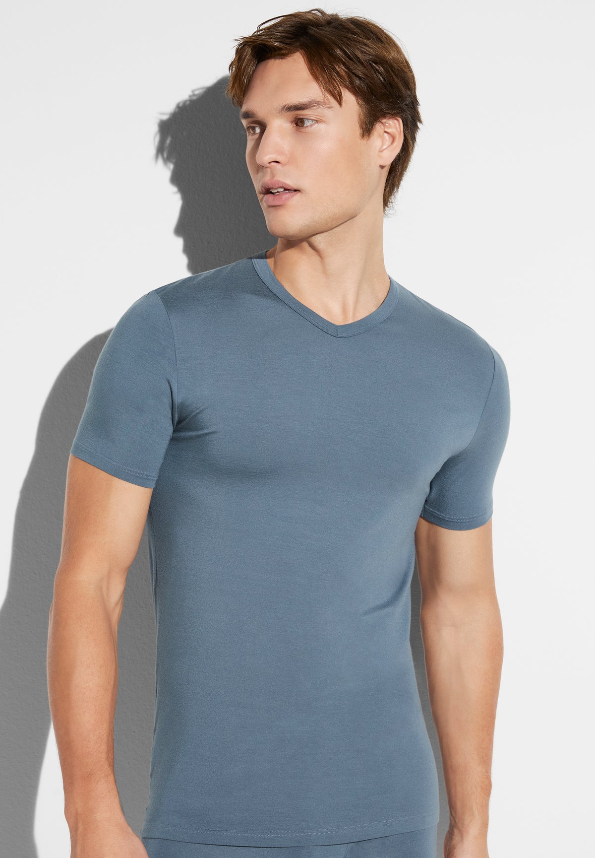 Pureness | T-Shirt à manches courtes col en V - blue slate