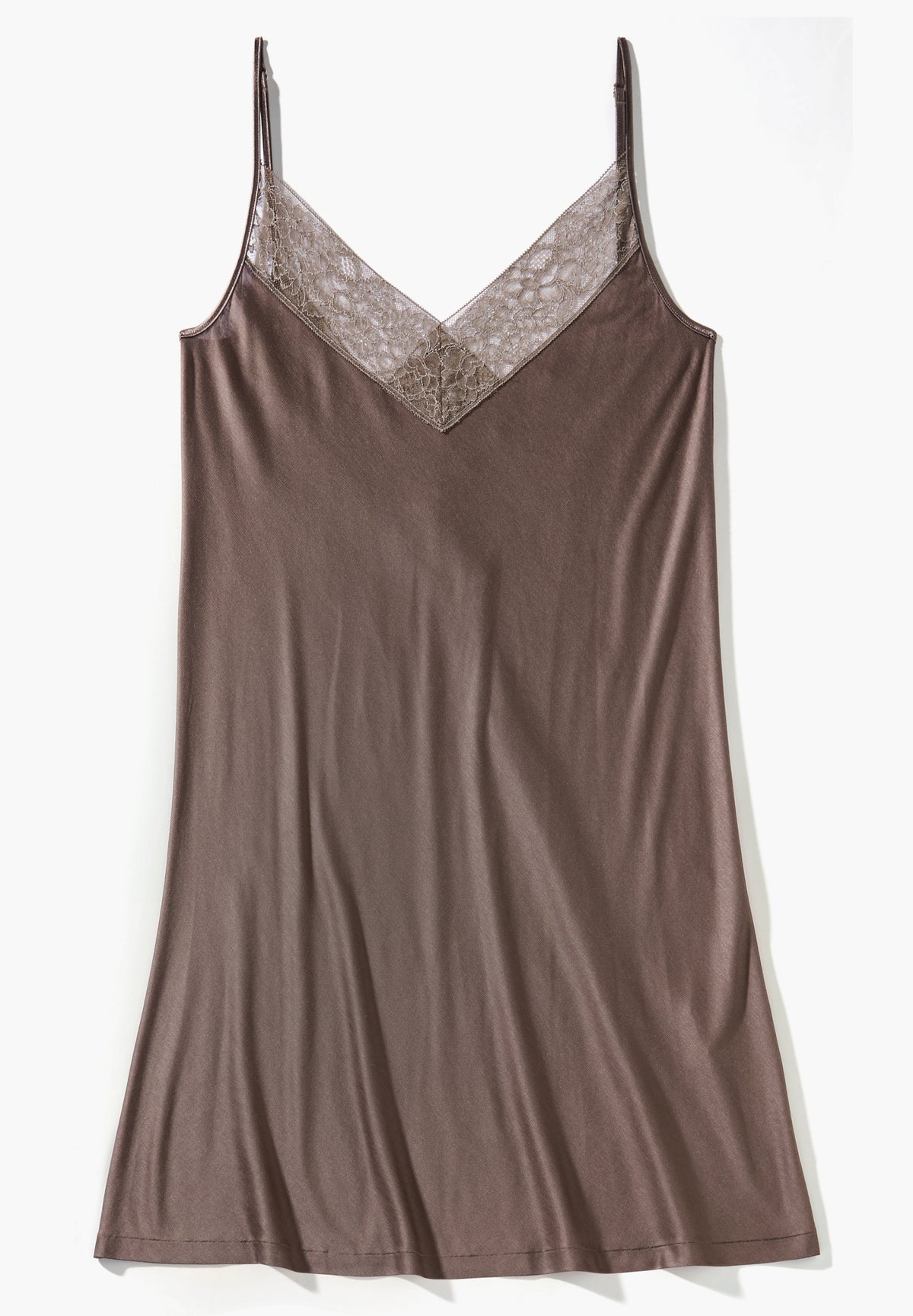 Silk Dreams | Chemise de nuit bretelles spaghetti - olive brown