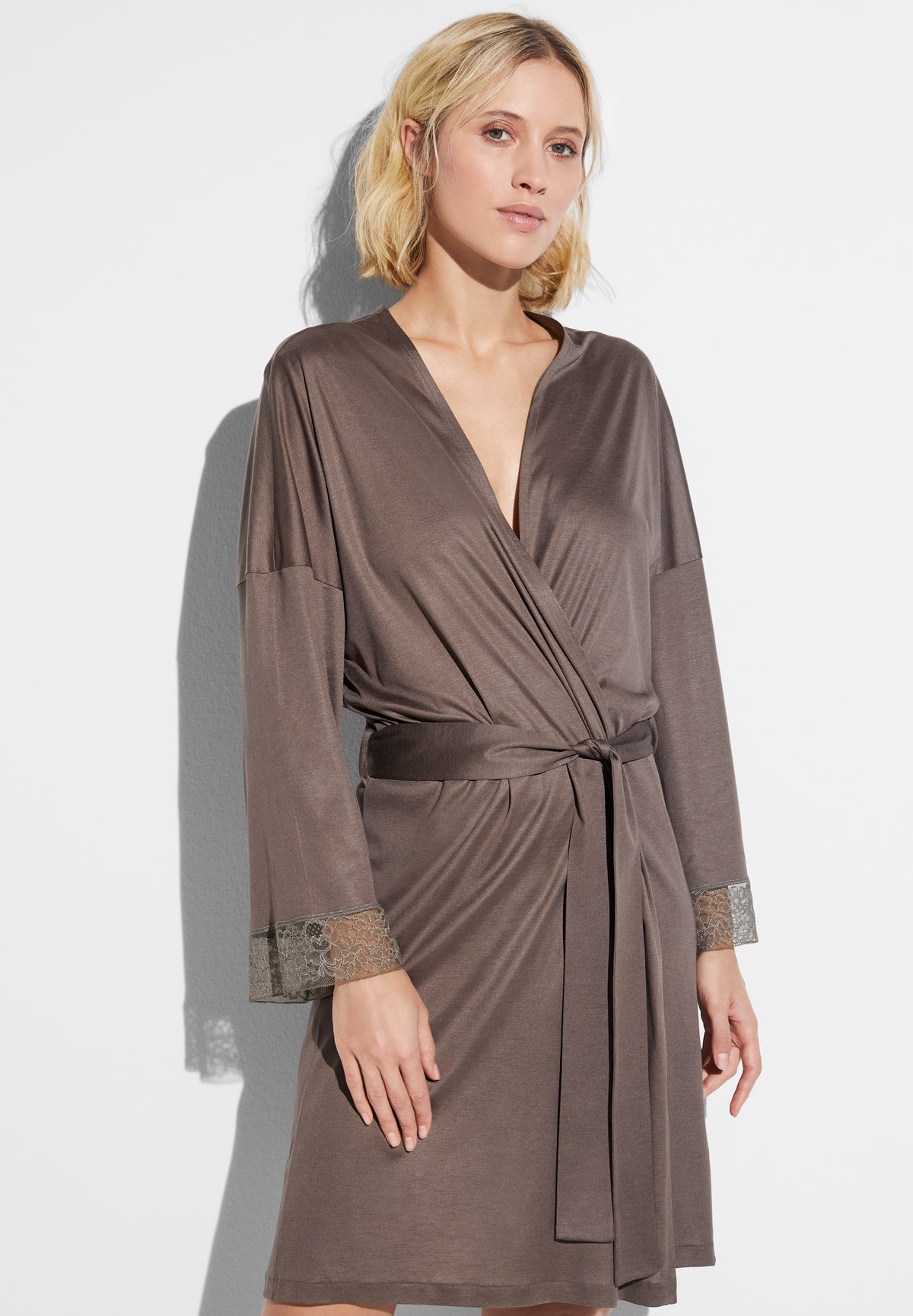 Silk Dreams | Robe Short - olive brown