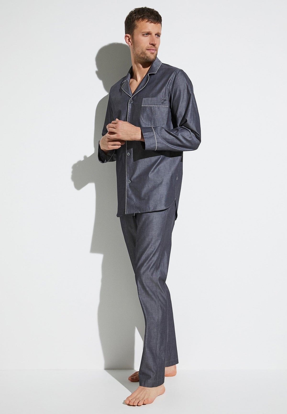 Woven Nightwear | Pyjama lang - dark grey mélange