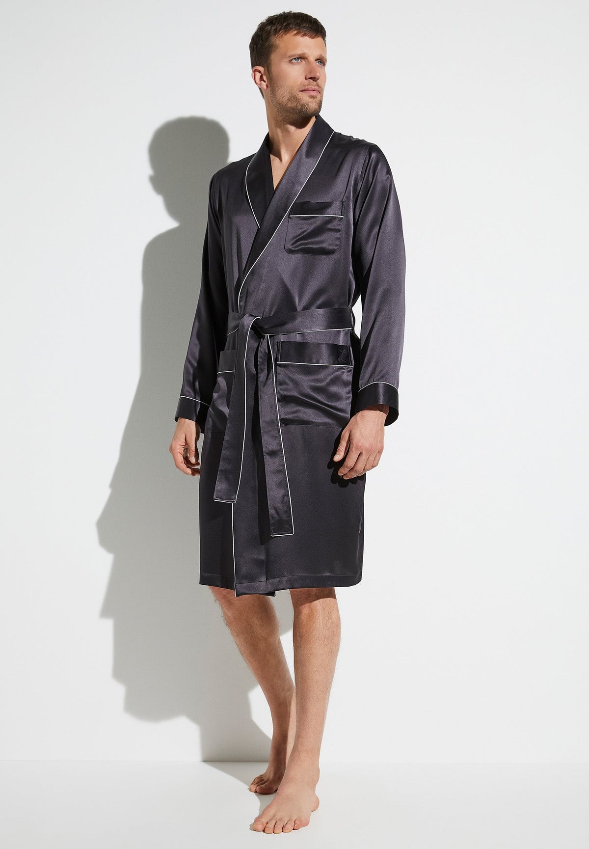 Silk Nightwear | Morgenmantel lang - anthrazit