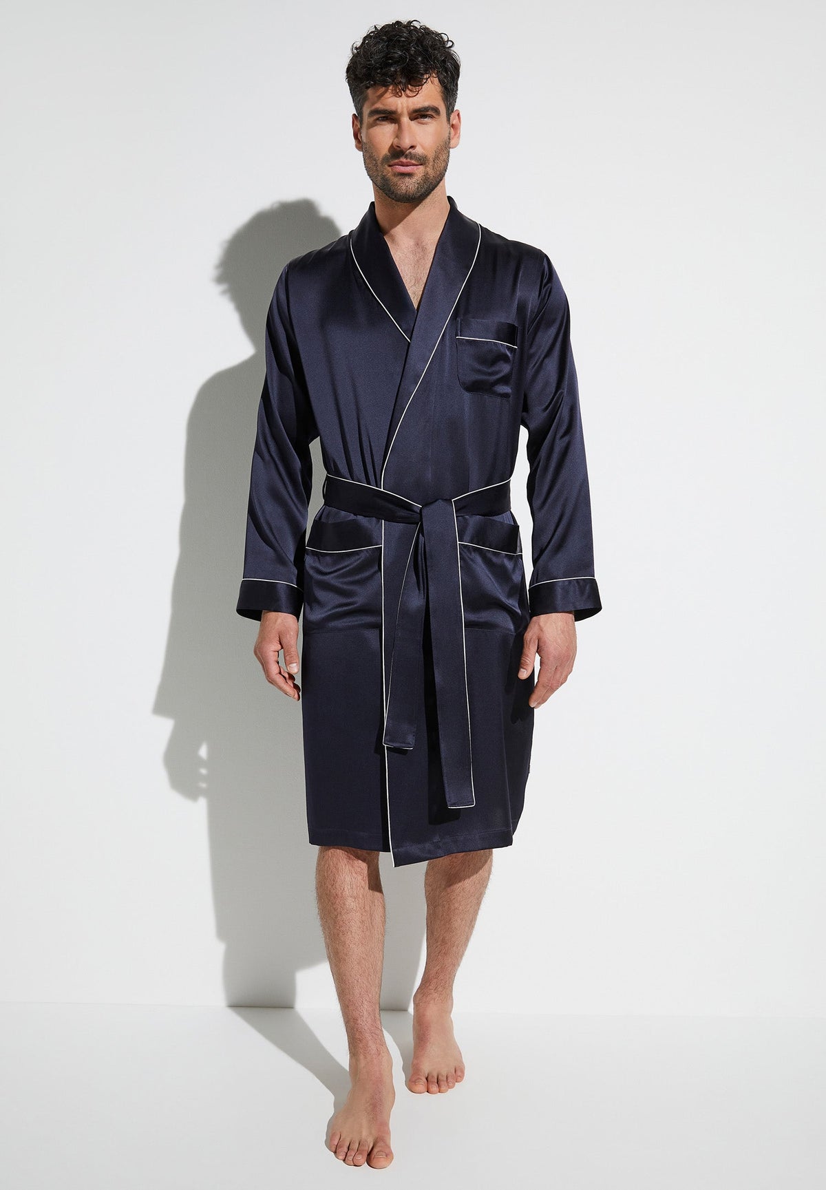 Silk Nightwear | Robe de chambre longue - navy