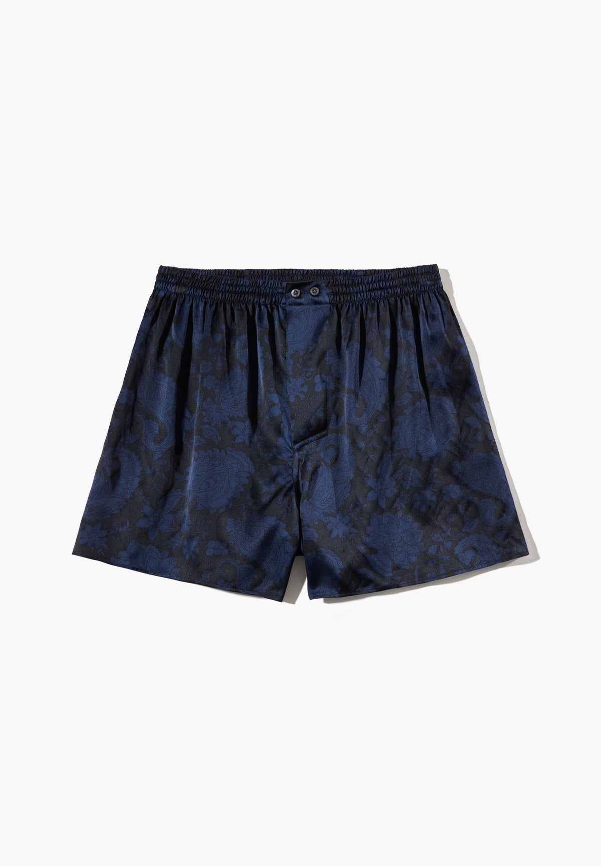 Silk Nightwear | Boxer Shorts - paisley dark blue