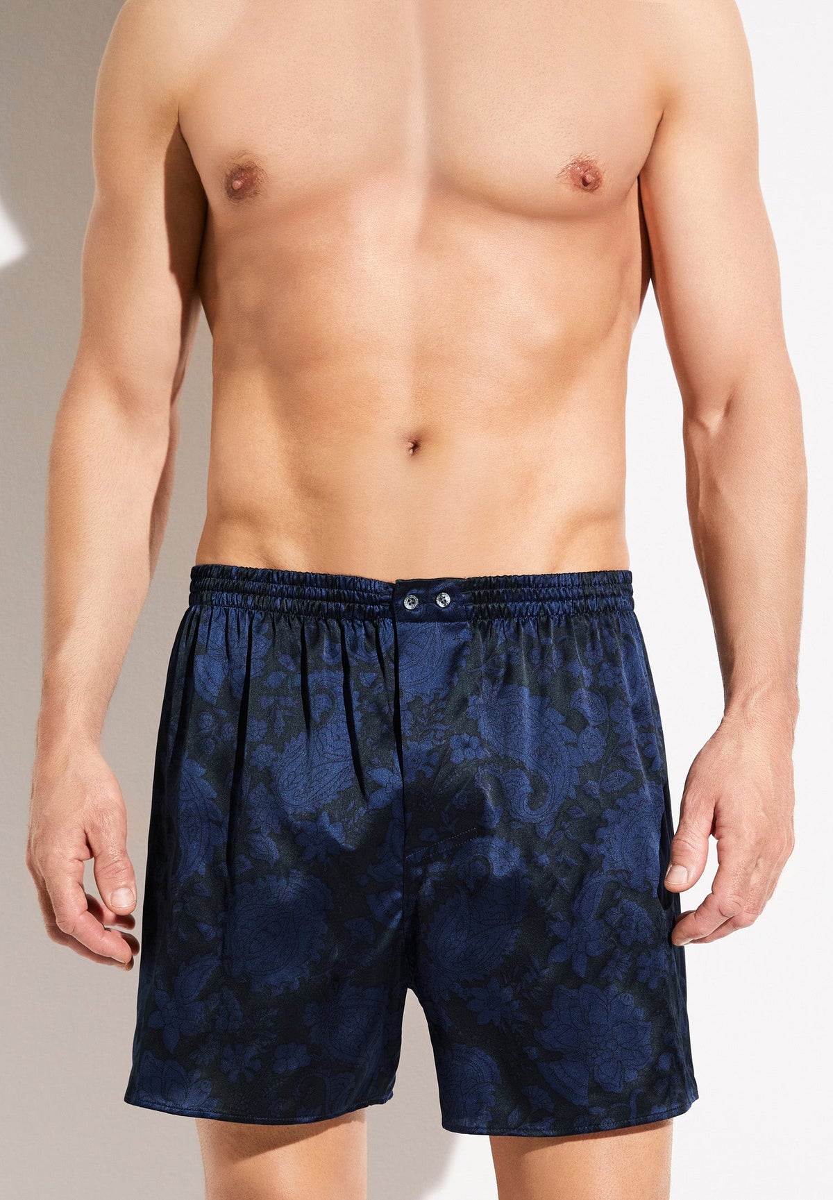 Silk Nightwear | Boxer Shorts - paisley dark blue