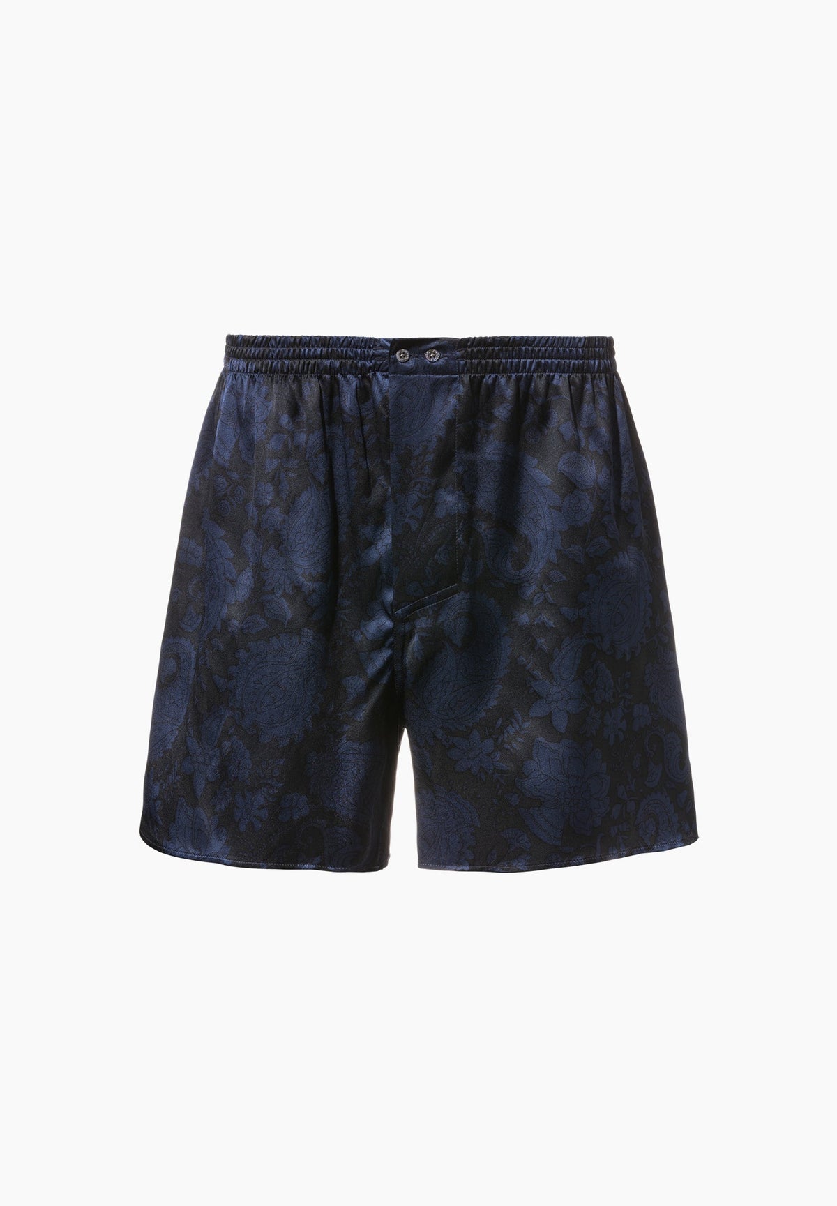 Silk Nightwear | Boxer Shorts - paisley dark blue