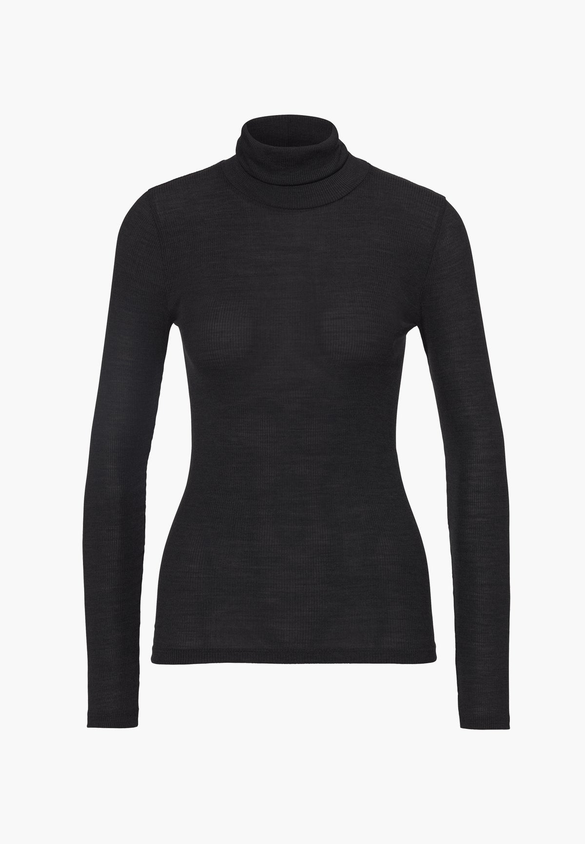 Wool &amp; Silk | Roll Neck Long Sleeve - black